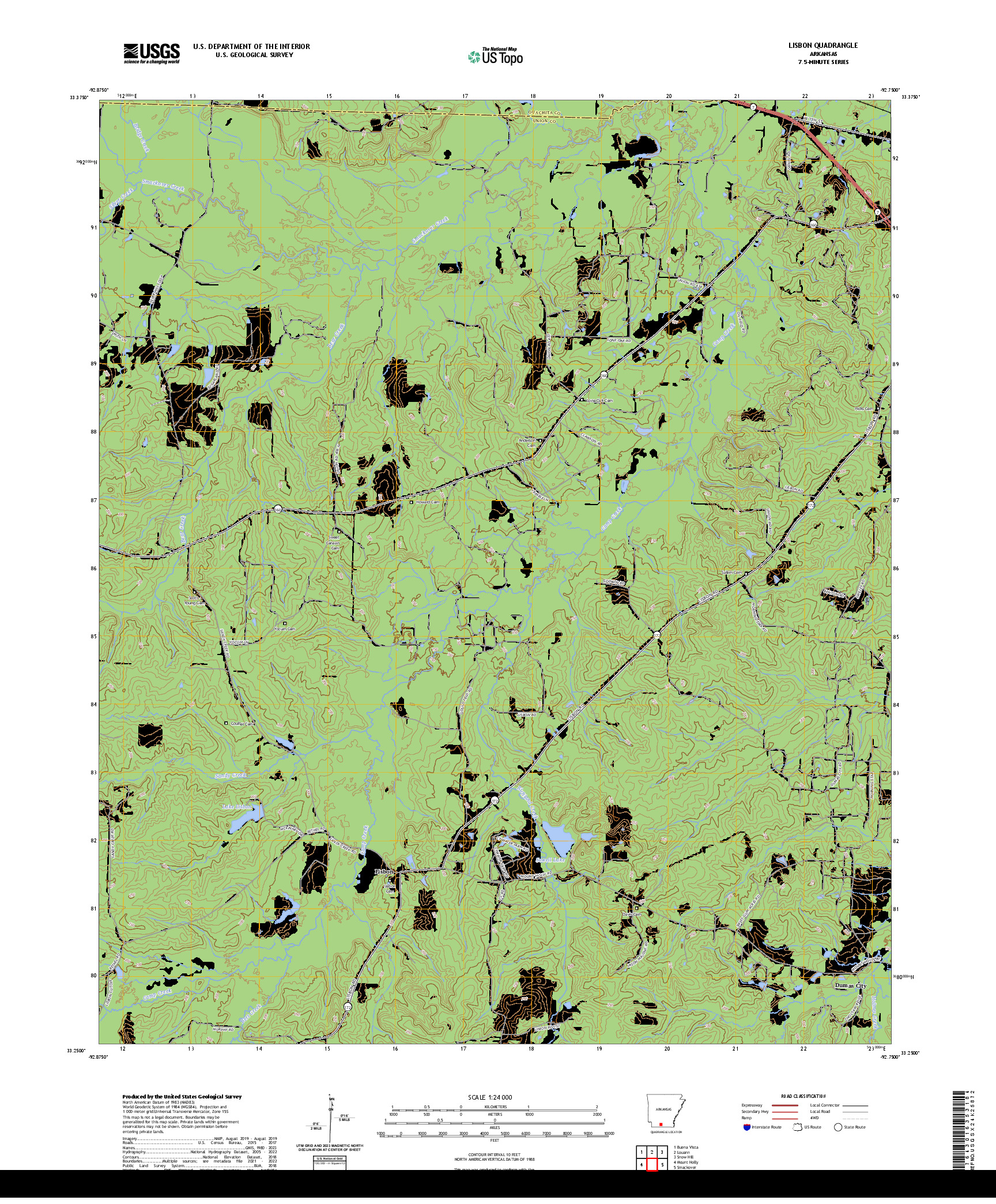 US TOPO 7.5-MINUTE MAP FOR LISBON, AR