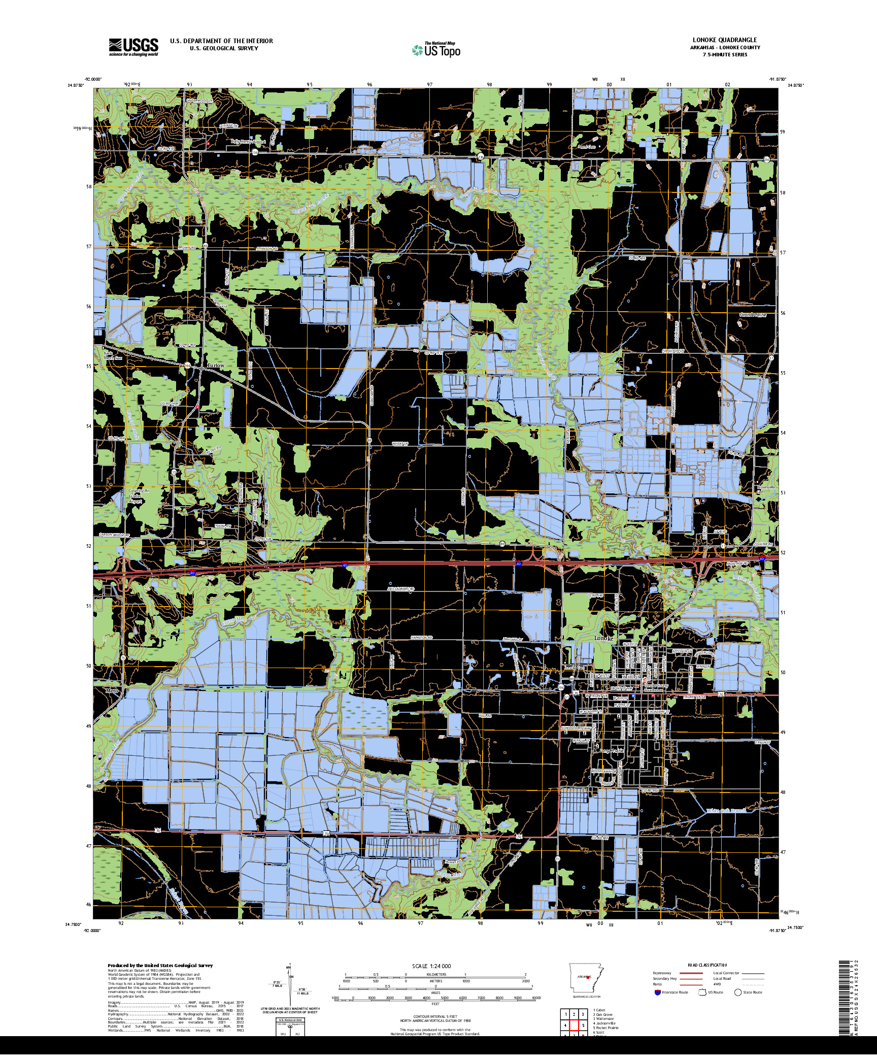 US TOPO 7.5-MINUTE MAP FOR LONOKE, AR