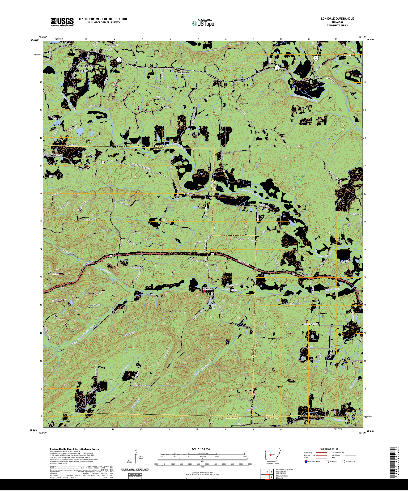 US TOPO 7.5-MINUTE MAP FOR LONSDALE, AR