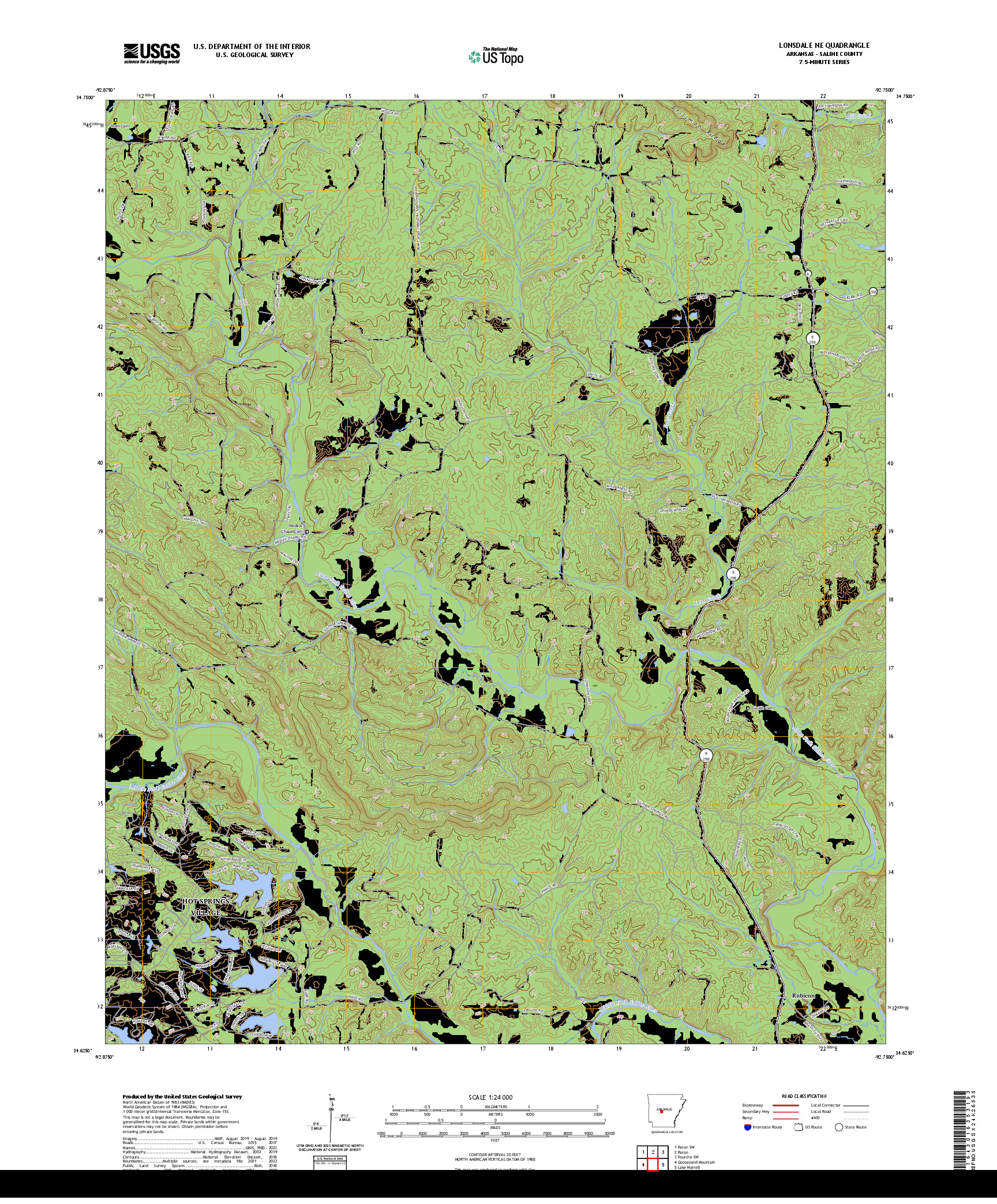 US TOPO 7.5-MINUTE MAP FOR LONSDALE NE, AR