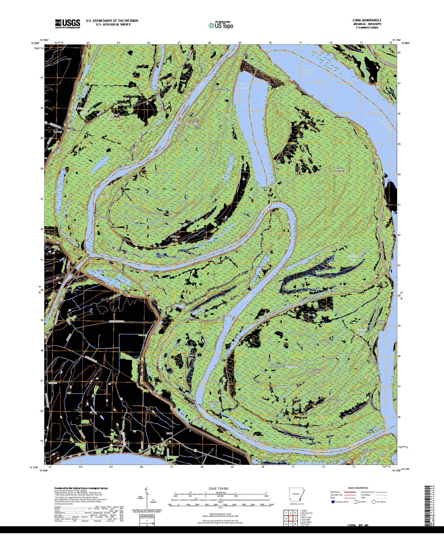 US TOPO 7.5-MINUTE MAP FOR LUNA, AR,MS