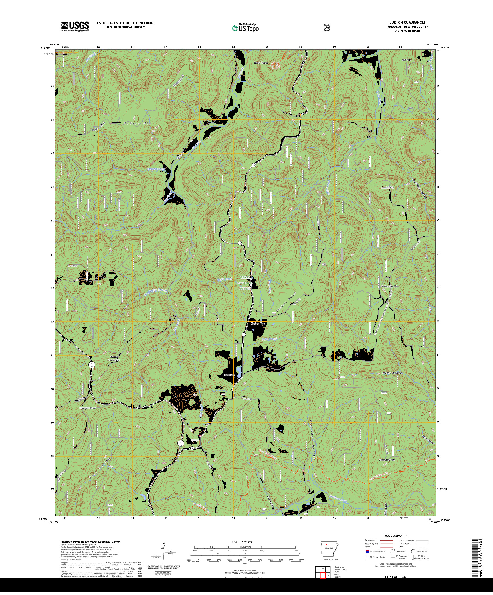 US TOPO 7.5-MINUTE MAP FOR LURTON, AR