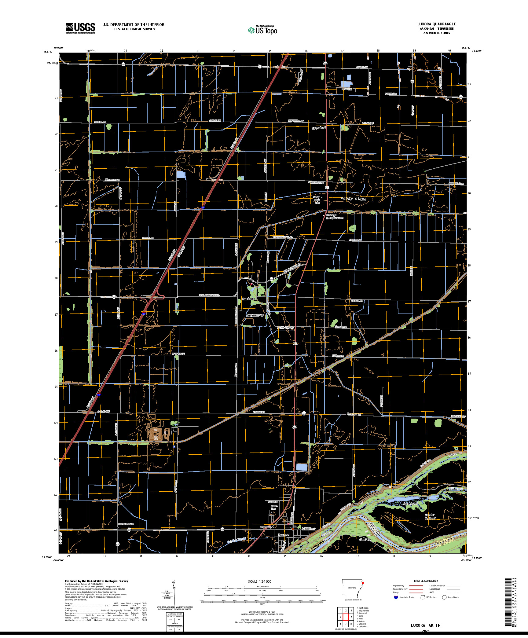 US TOPO 7.5-MINUTE MAP FOR LUXORA, AR,TN