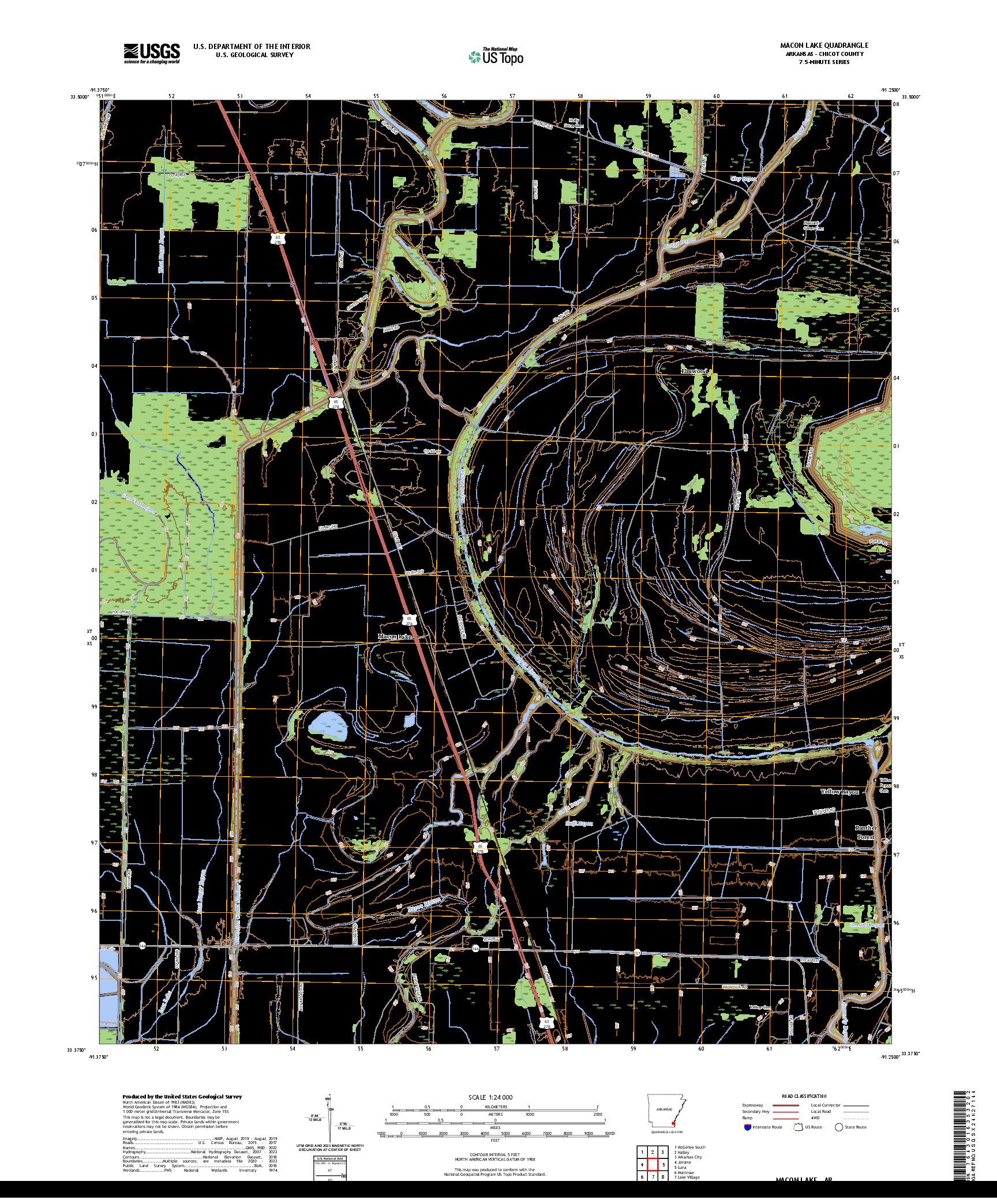 US TOPO 7.5-MINUTE MAP FOR MACON LAKE, AR