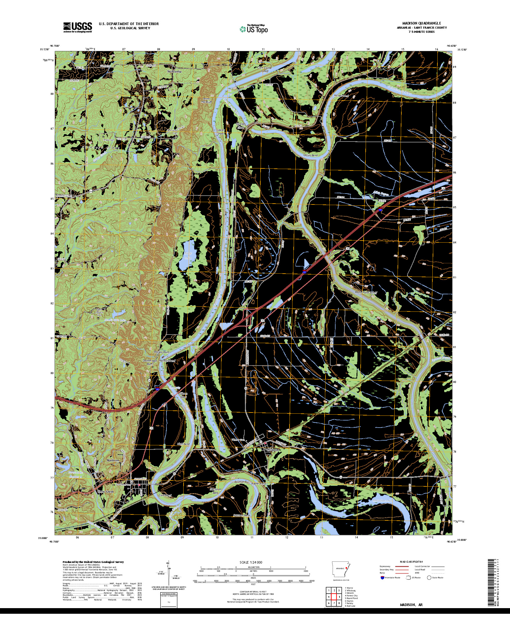 US TOPO 7.5-MINUTE MAP FOR MADISON, AR