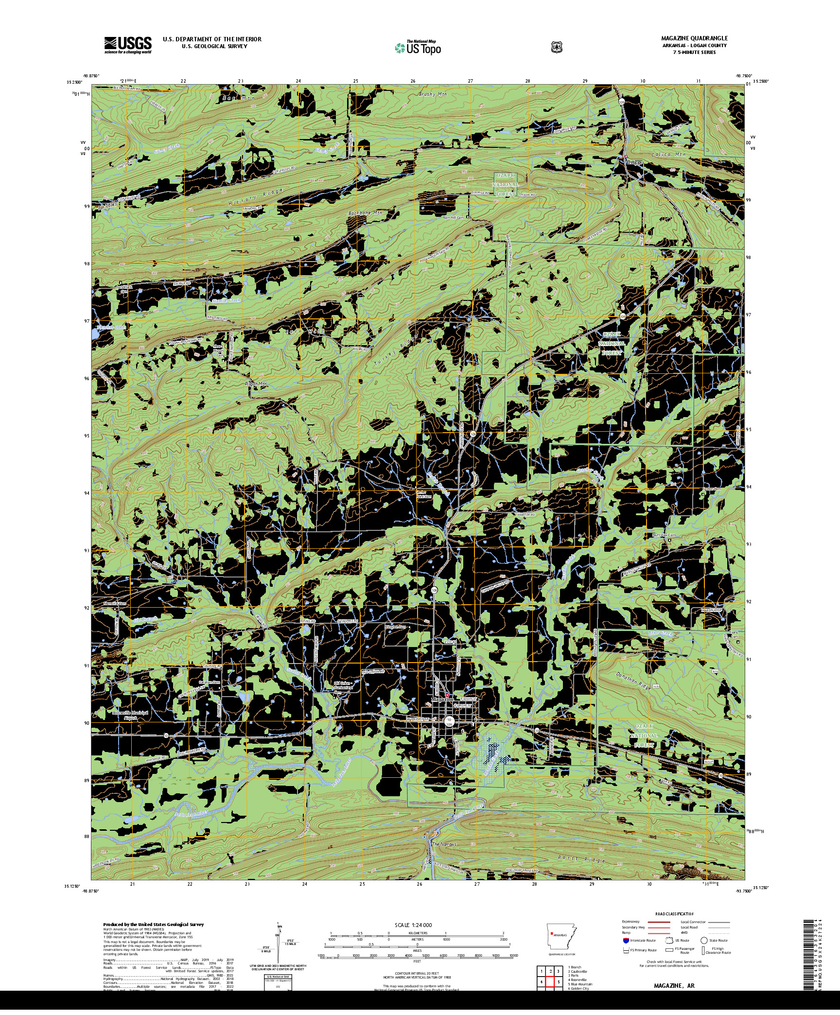 US TOPO 7.5-MINUTE MAP FOR MAGAZINE, AR