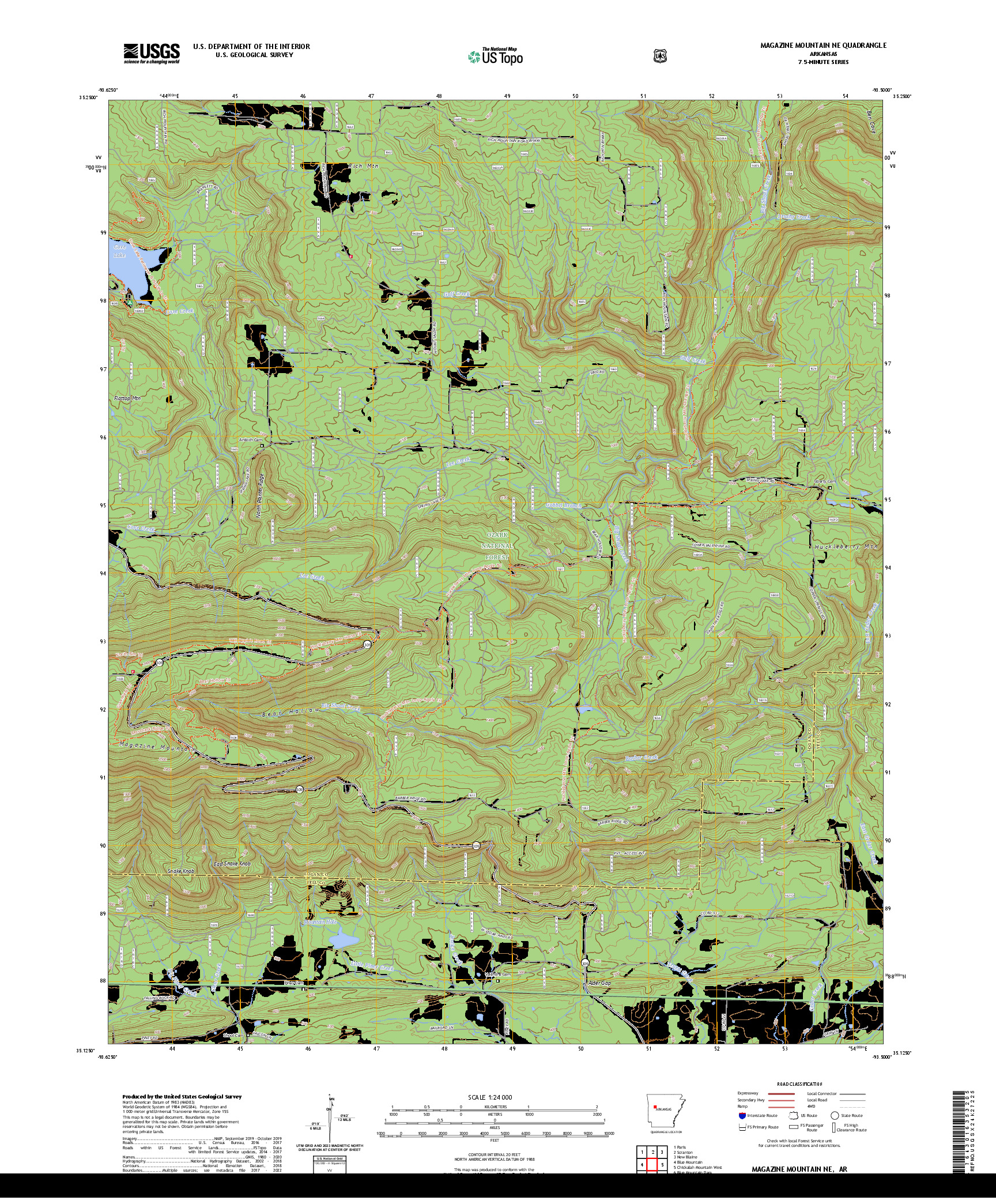 US TOPO 7.5-MINUTE MAP FOR MAGAZINE MOUNTAIN NE, AR