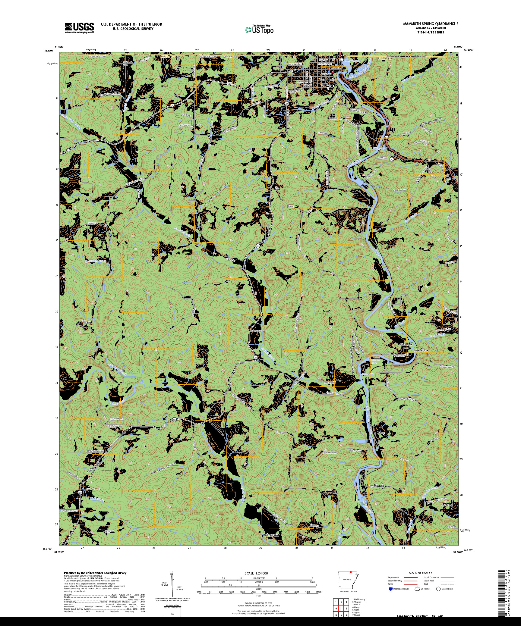 US TOPO 7.5-MINUTE MAP FOR MAMMOTH SPRING, AR,MO
