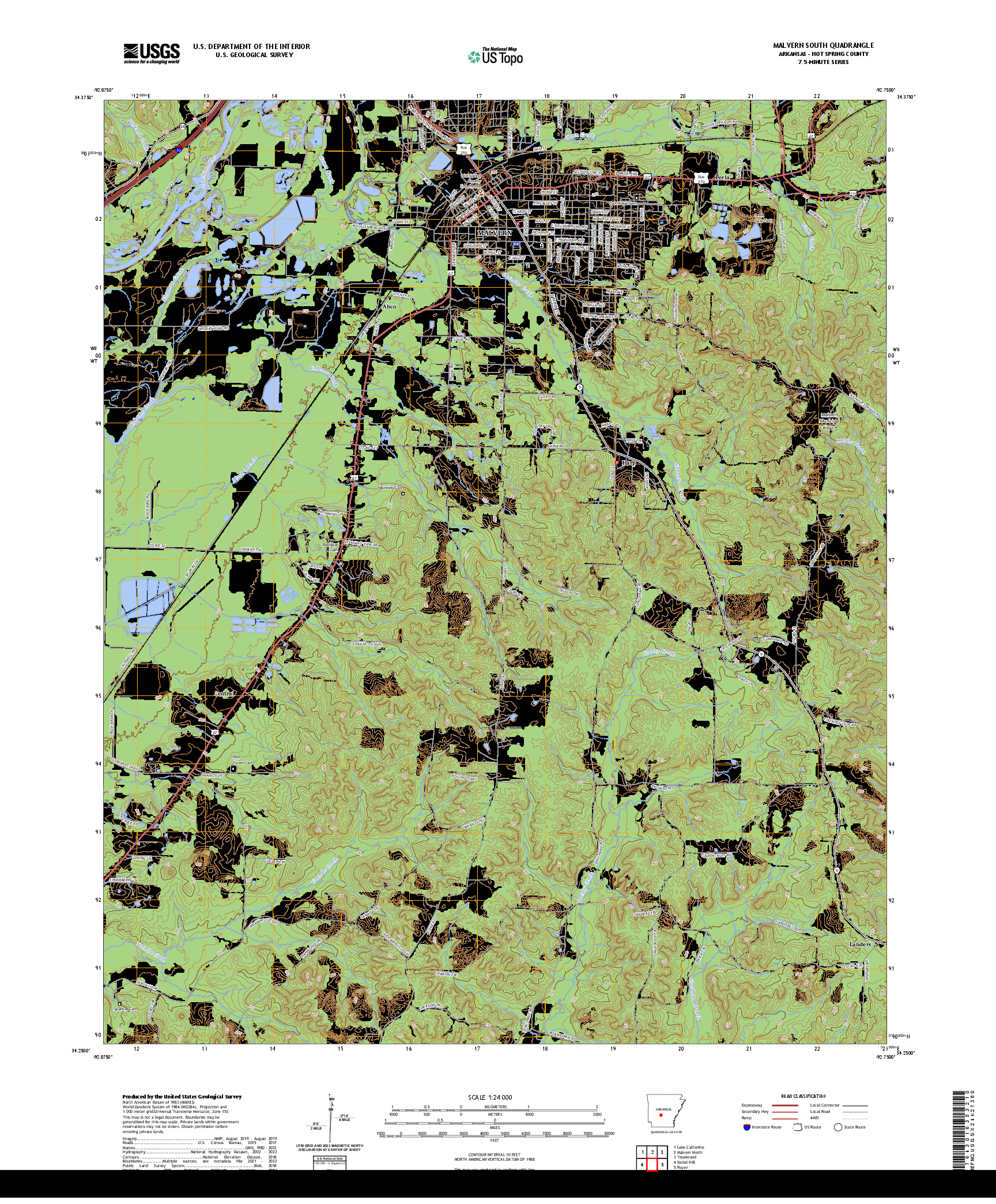 US TOPO 7.5-MINUTE MAP FOR MALVERN SOUTH, AR