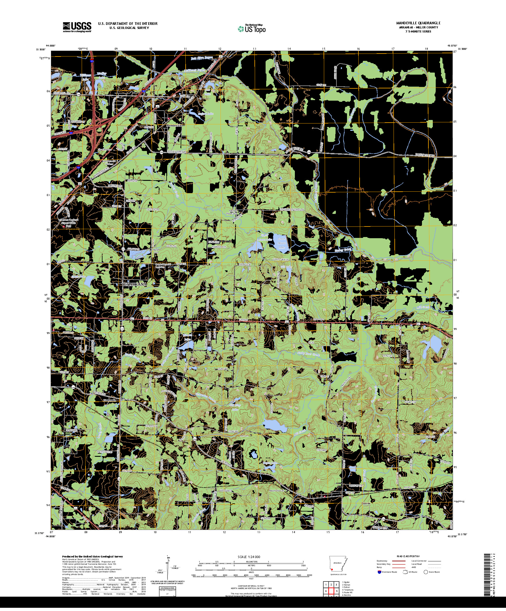 US TOPO 7.5-MINUTE MAP FOR MANDEVILLE, AR