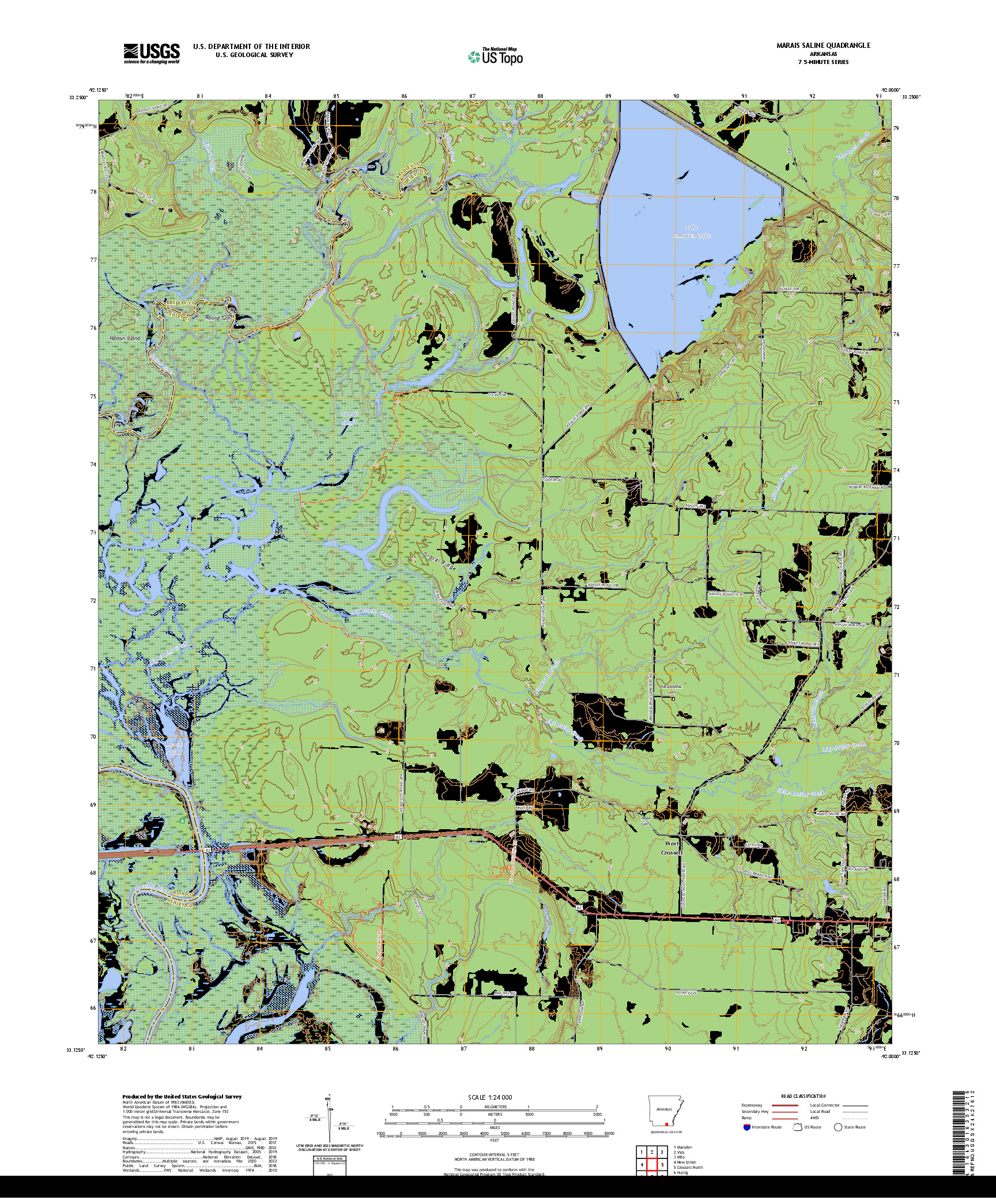 US TOPO 7.5-MINUTE MAP FOR MARAIS SALINE, AR