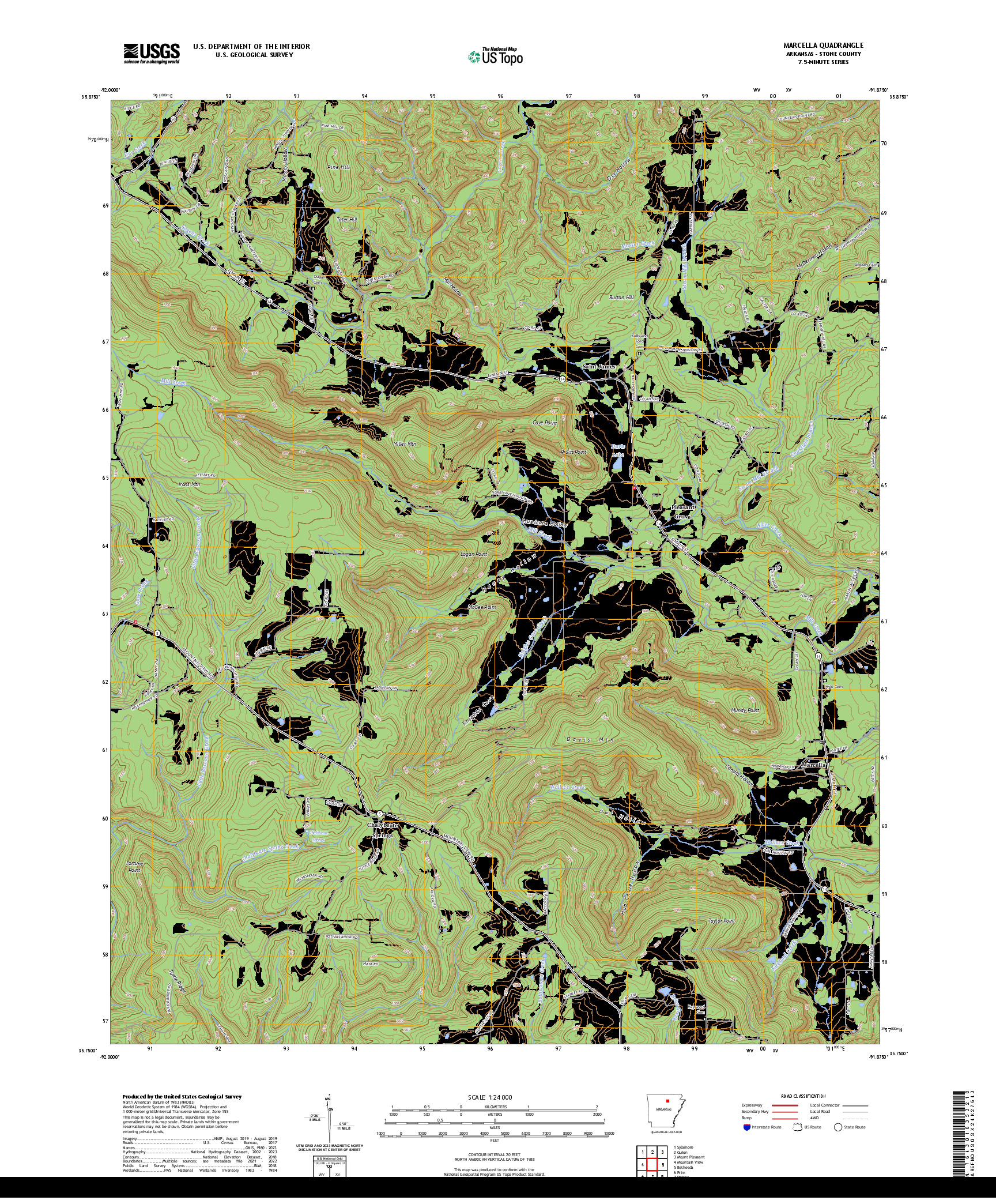 US TOPO 7.5-MINUTE MAP FOR MARCELLA, AR