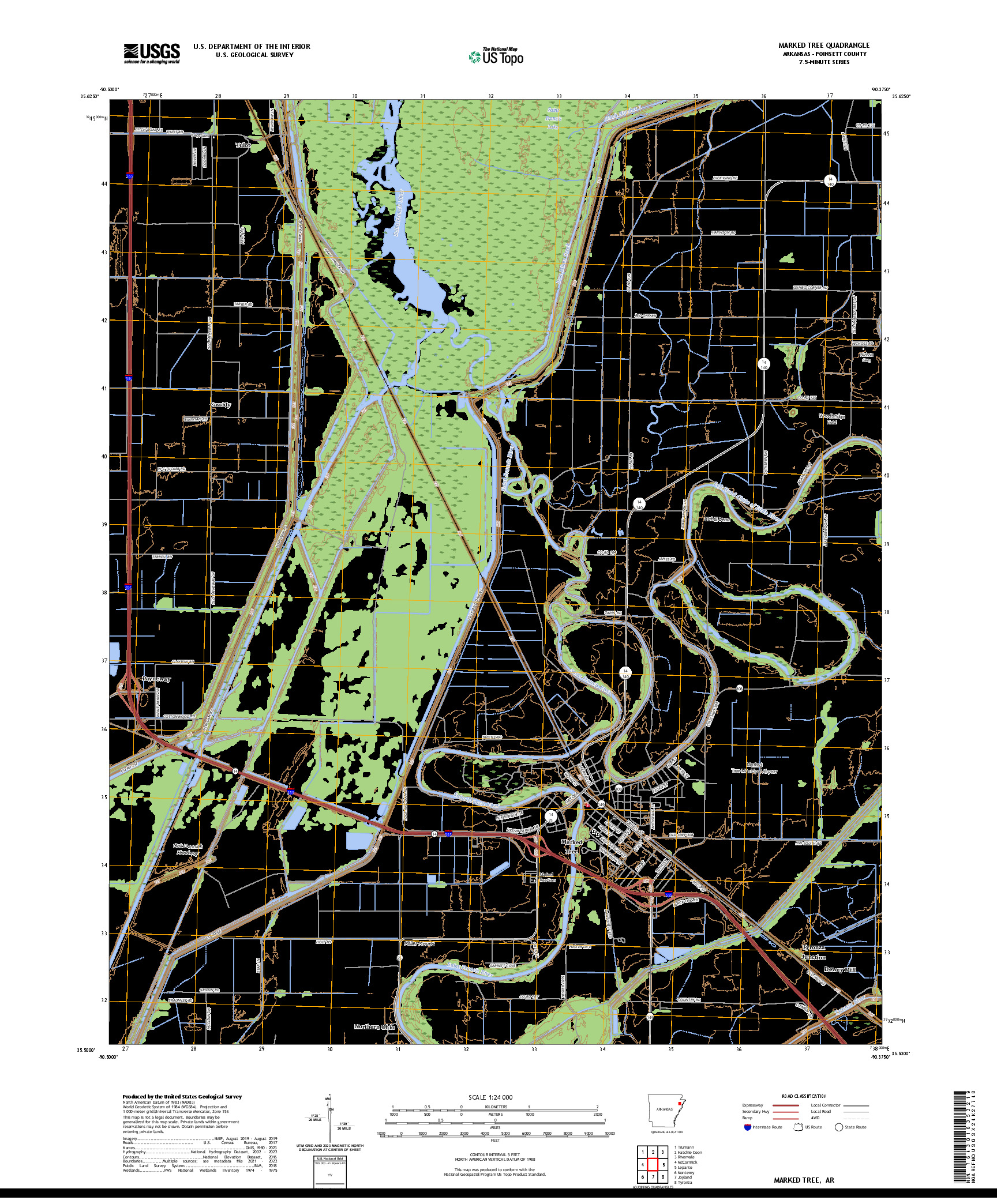 US TOPO 7.5-MINUTE MAP FOR MARKED TREE, AR