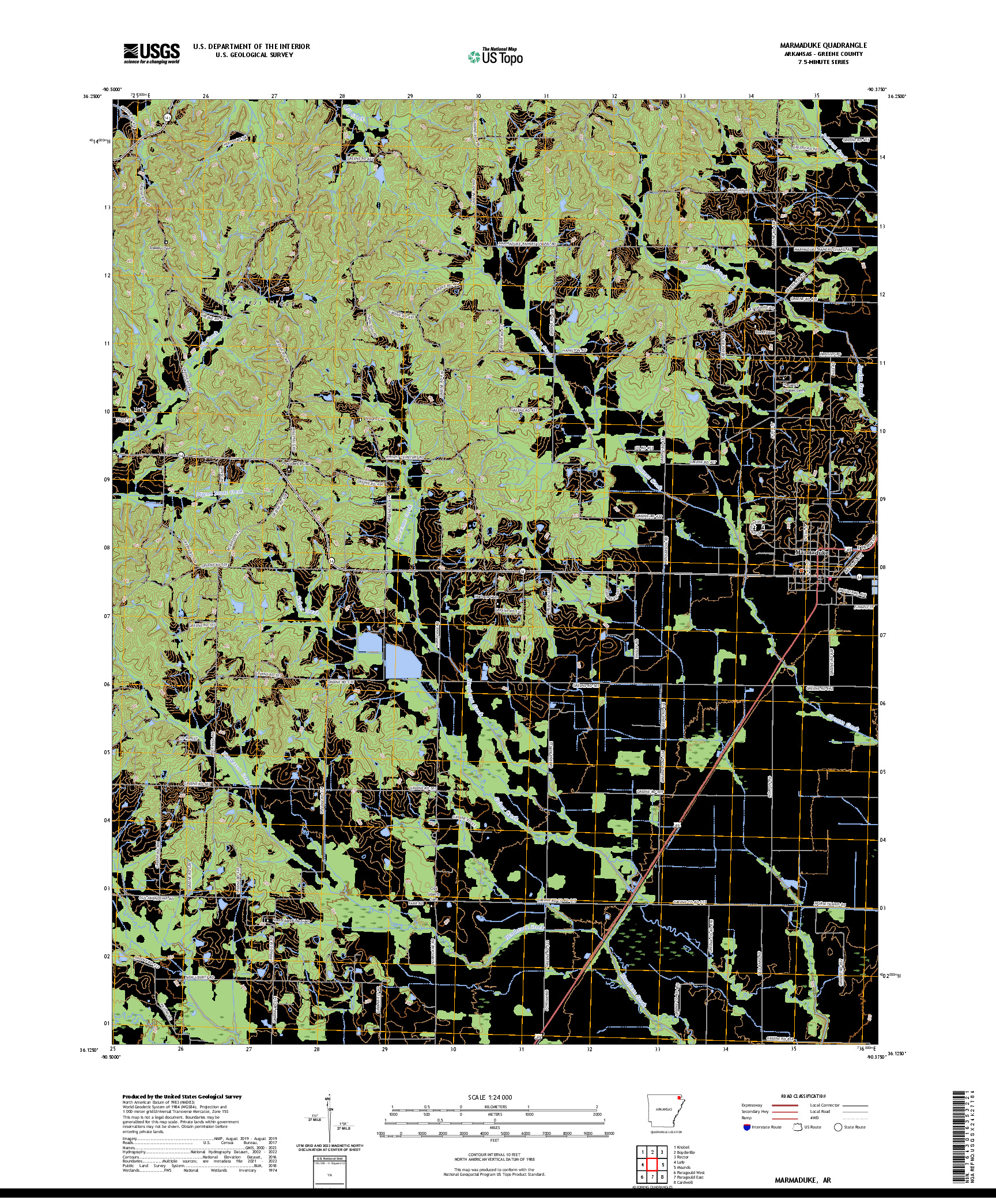 US TOPO 7.5-MINUTE MAP FOR MARMADUKE, AR