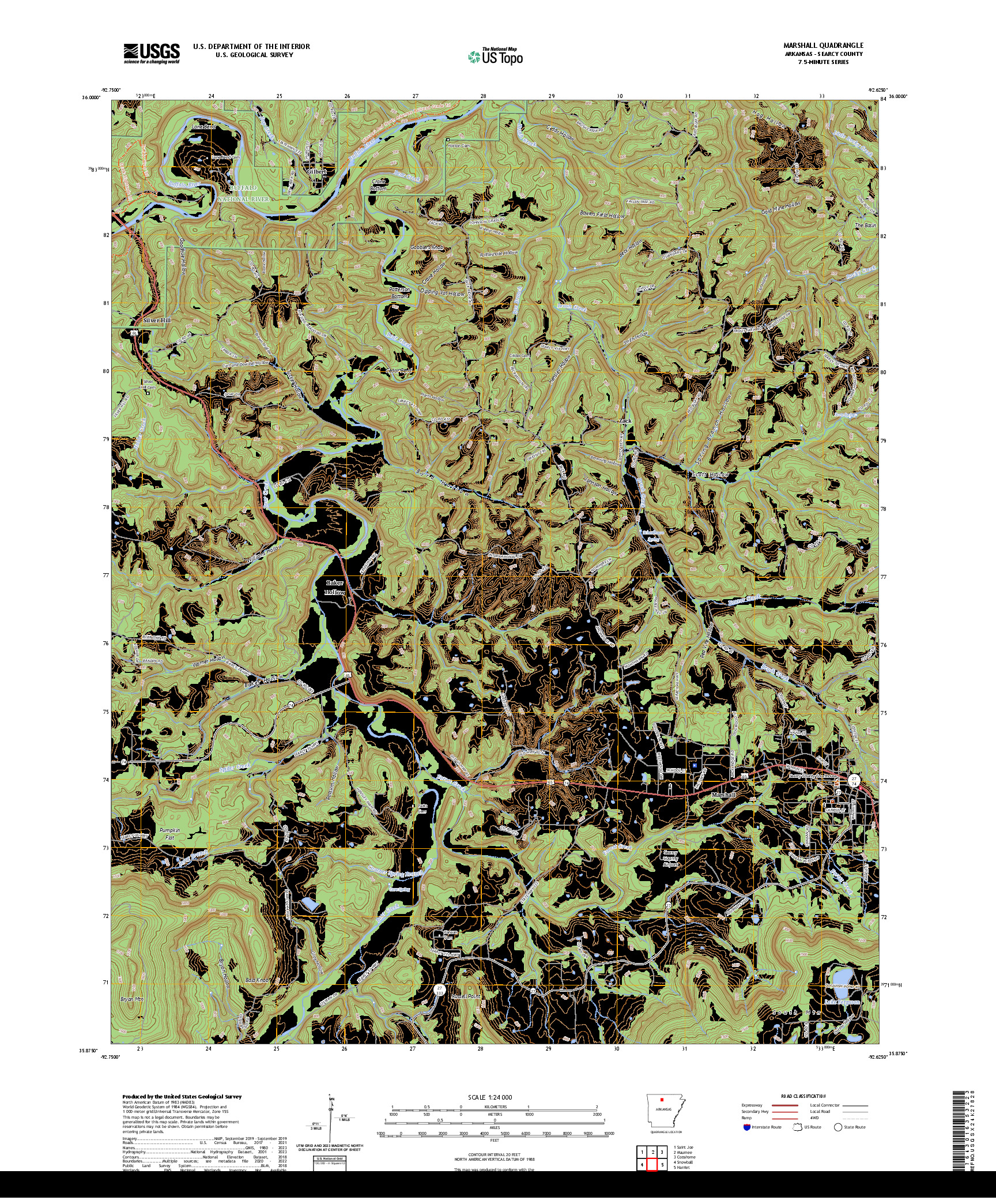 US TOPO 7.5-MINUTE MAP FOR MARSHALL, AR