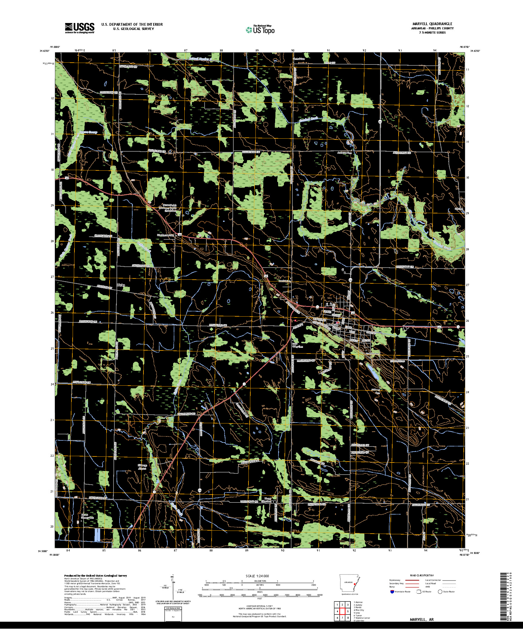 US TOPO 7.5-MINUTE MAP FOR MARVELL, AR