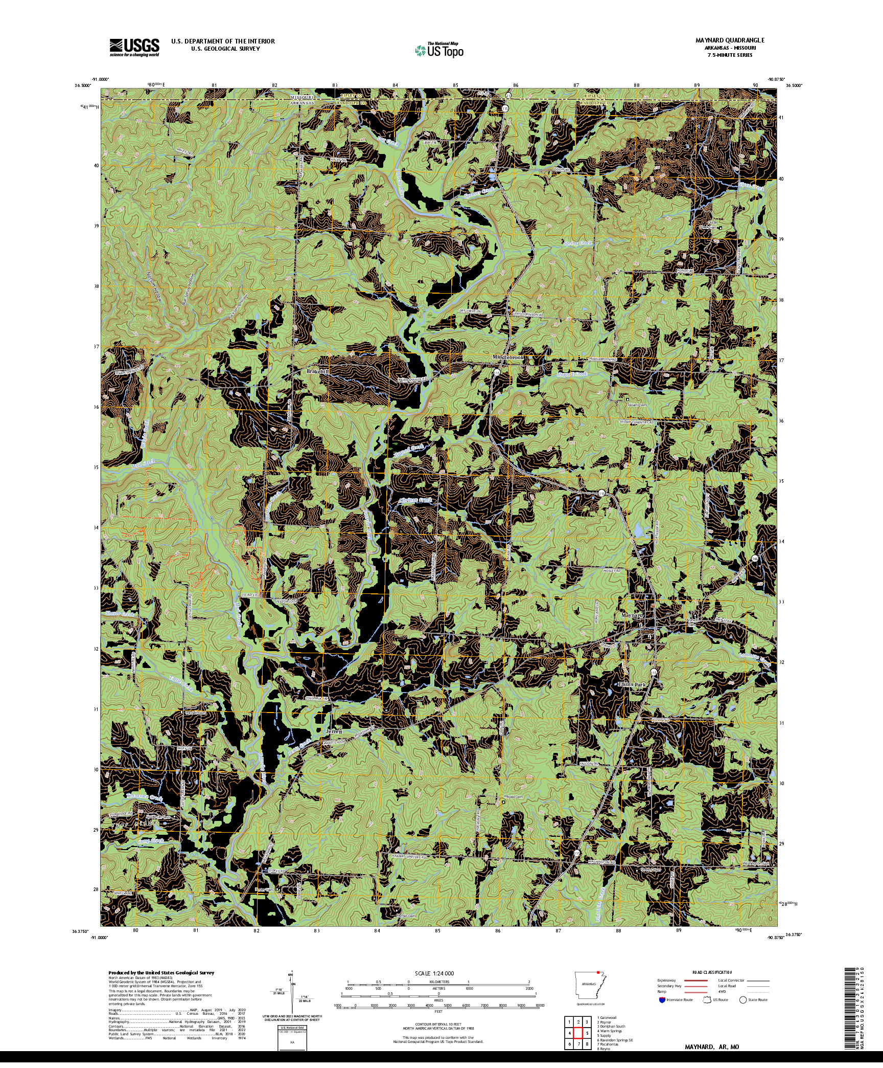 US TOPO 7.5-MINUTE MAP FOR MAYNARD, AR,MO
