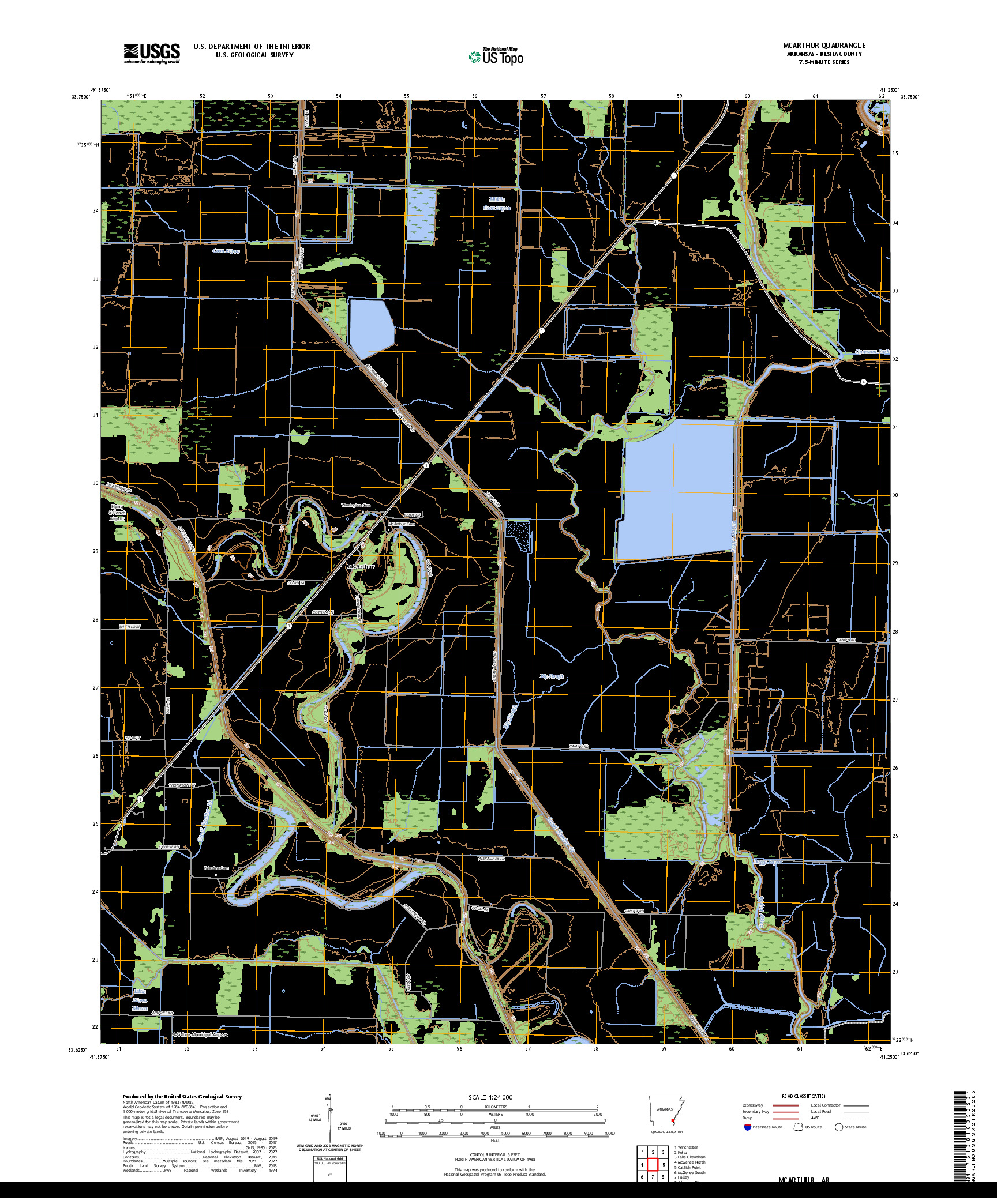 US TOPO 7.5-MINUTE MAP FOR MCARTHUR, AR