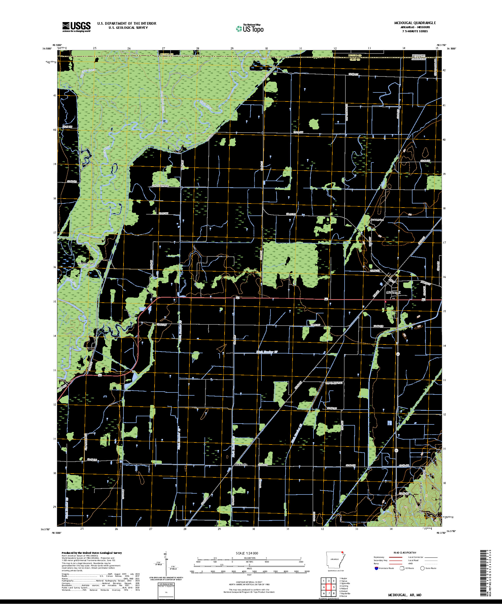 US TOPO 7.5-MINUTE MAP FOR MCDOUGAL, AR,MO