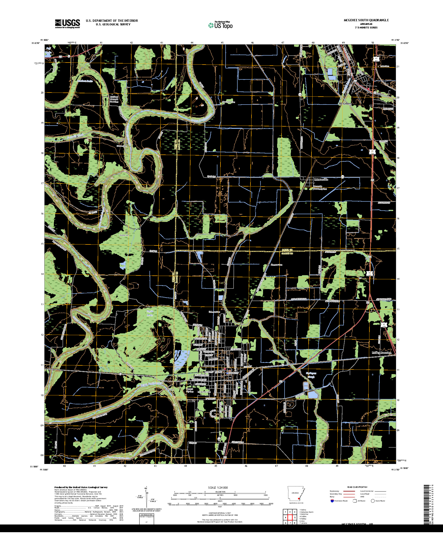 US TOPO 7.5-MINUTE MAP FOR MCGEHEE SOUTH, AR