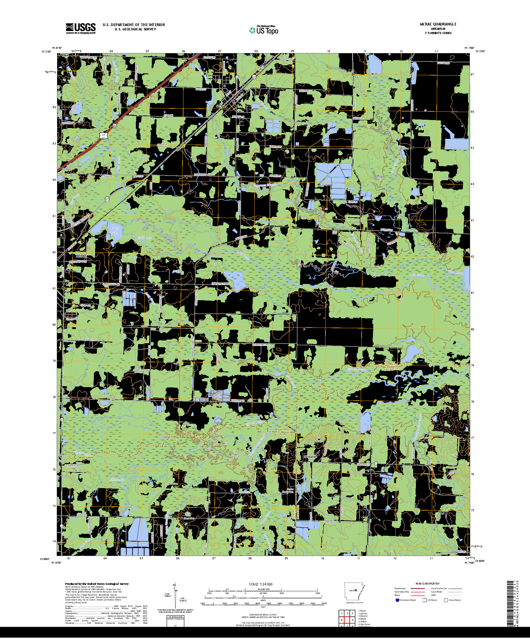 US TOPO 7.5-MINUTE MAP FOR MCRAE, AR