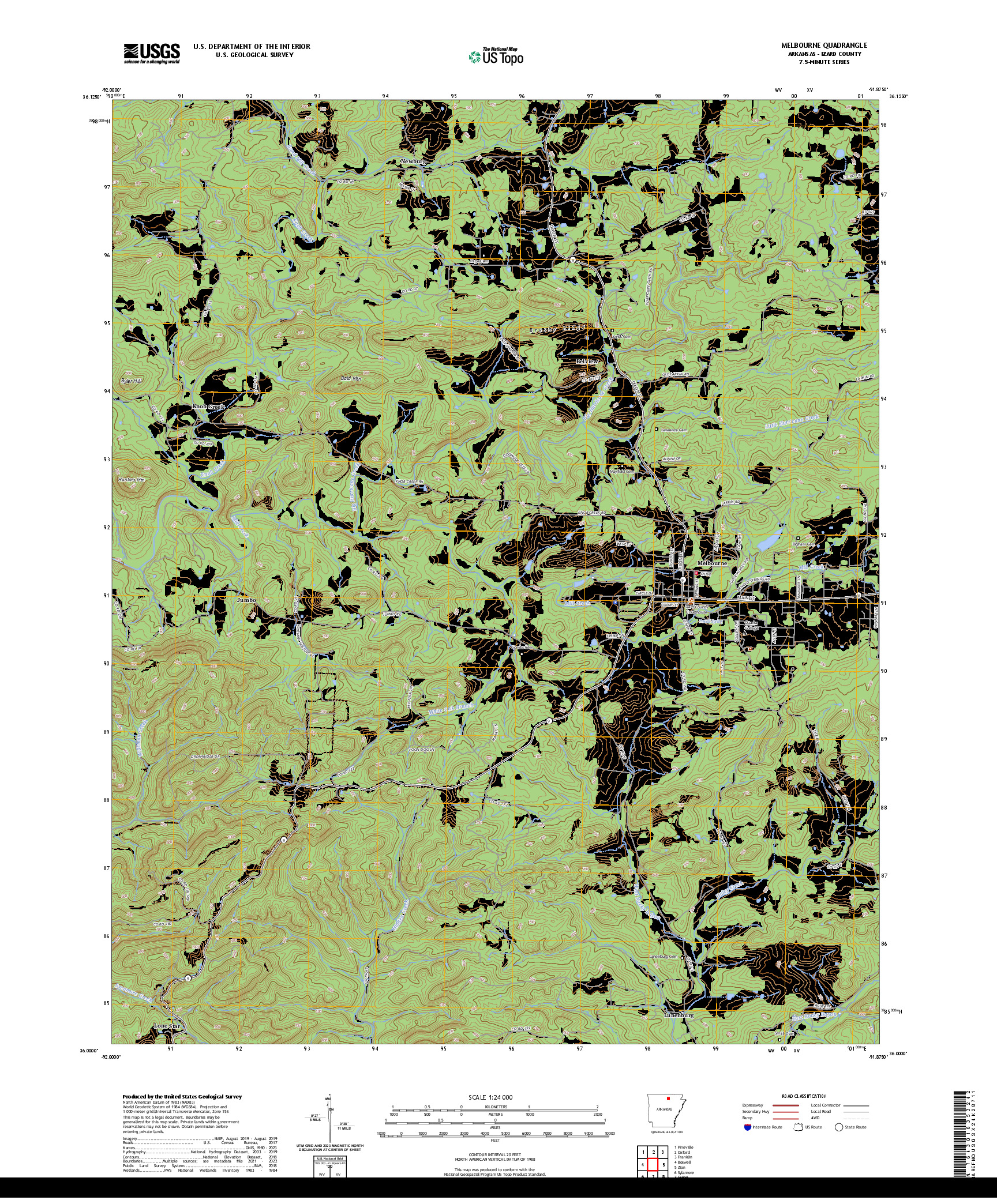 US TOPO 7.5-MINUTE MAP FOR MELBOURNE, AR