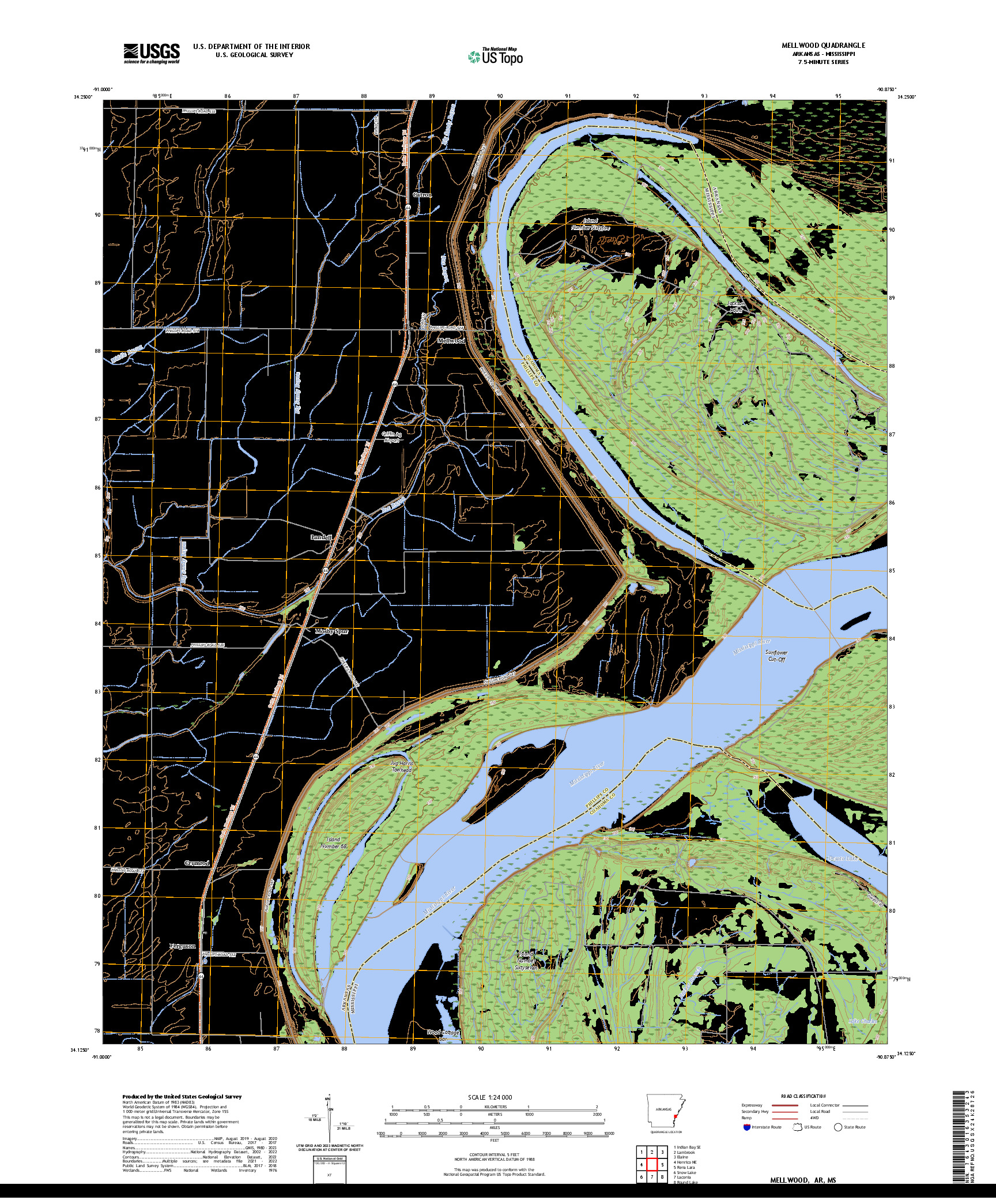 US TOPO 7.5-MINUTE MAP FOR MELLWOOD, AR,MS