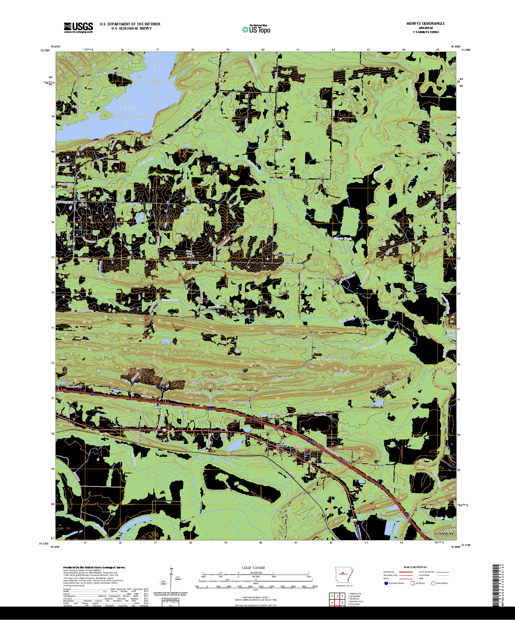 US TOPO 7.5-MINUTE MAP FOR MENIFEE, AR