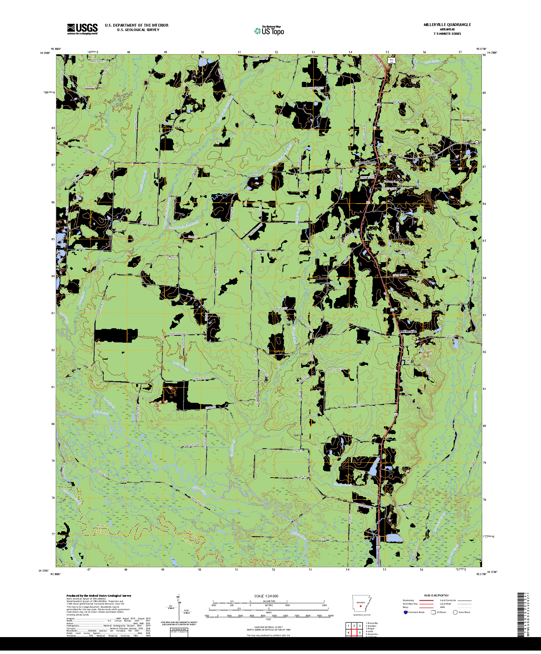 US TOPO 7.5-MINUTE MAP FOR MILLERVILLE, AR