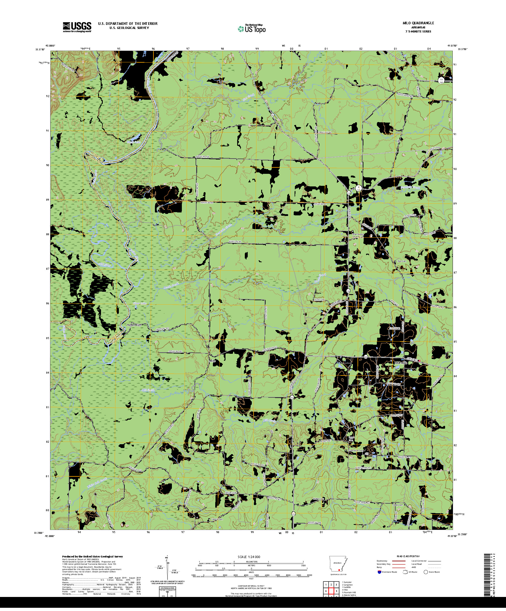 US TOPO 7.5-MINUTE MAP FOR MILO, AR
