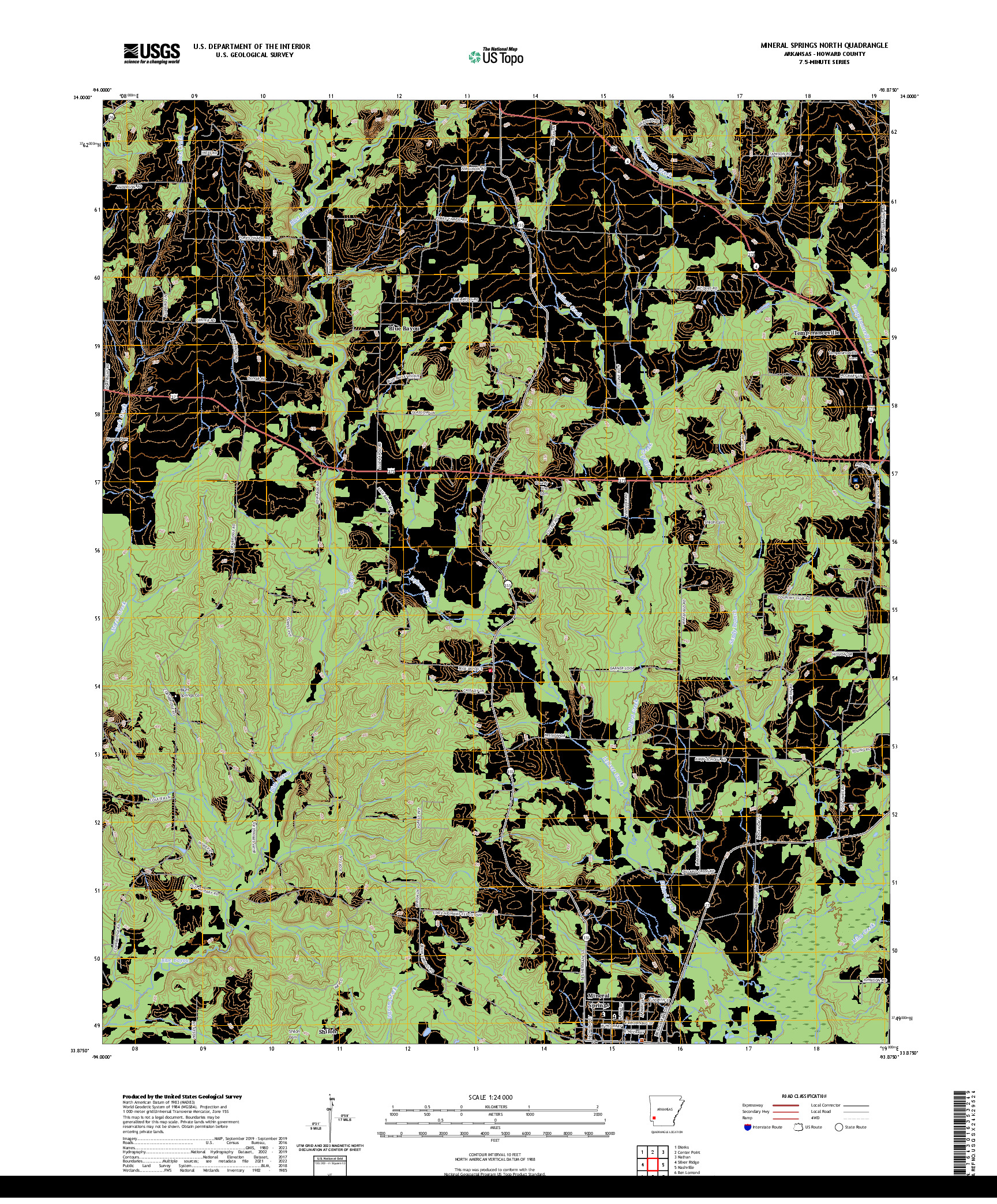 US TOPO 7.5-MINUTE MAP FOR MINERAL SPRINGS NORTH, AR