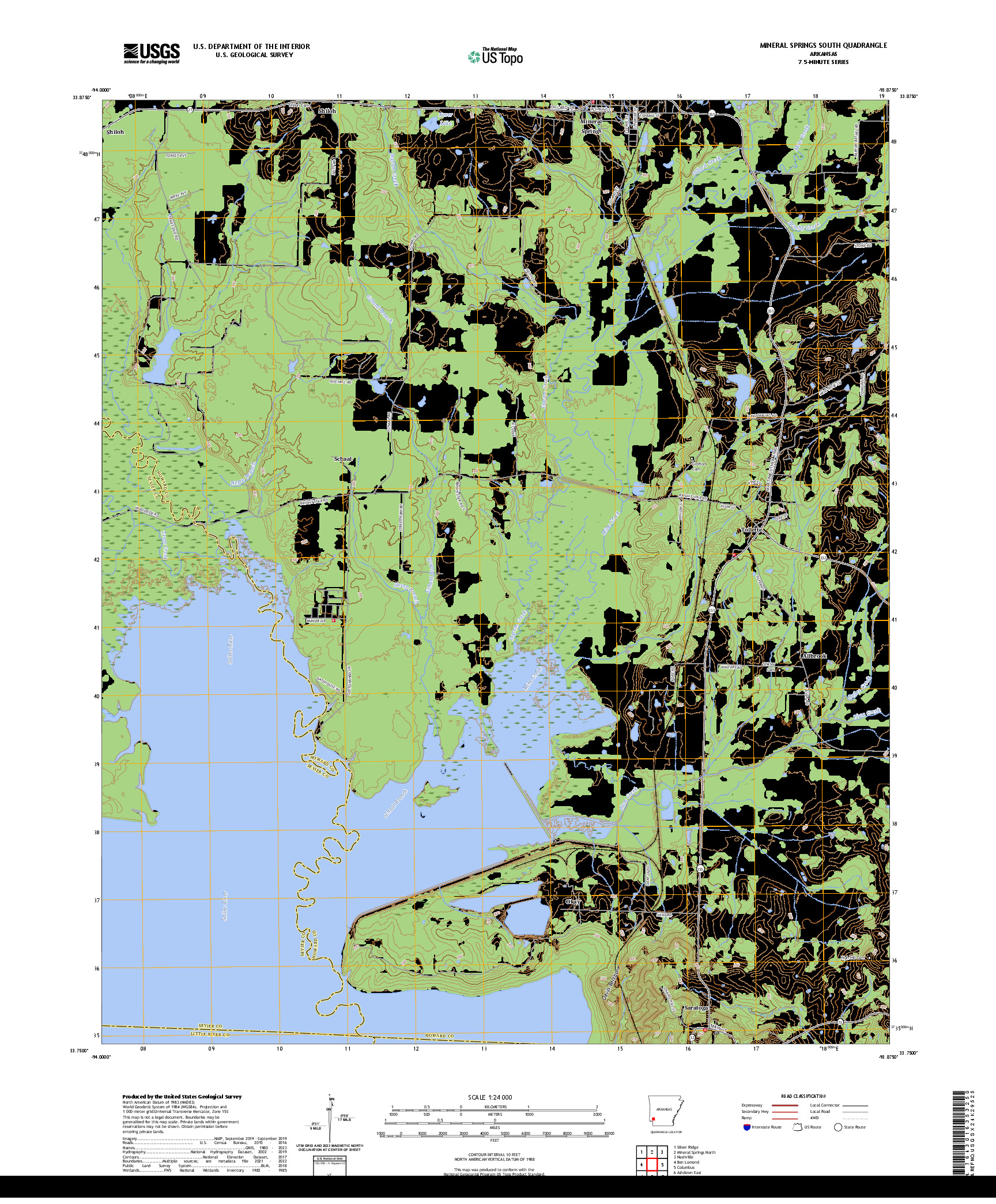 US TOPO 7.5-MINUTE MAP FOR MINERAL SPRINGS SOUTH, AR