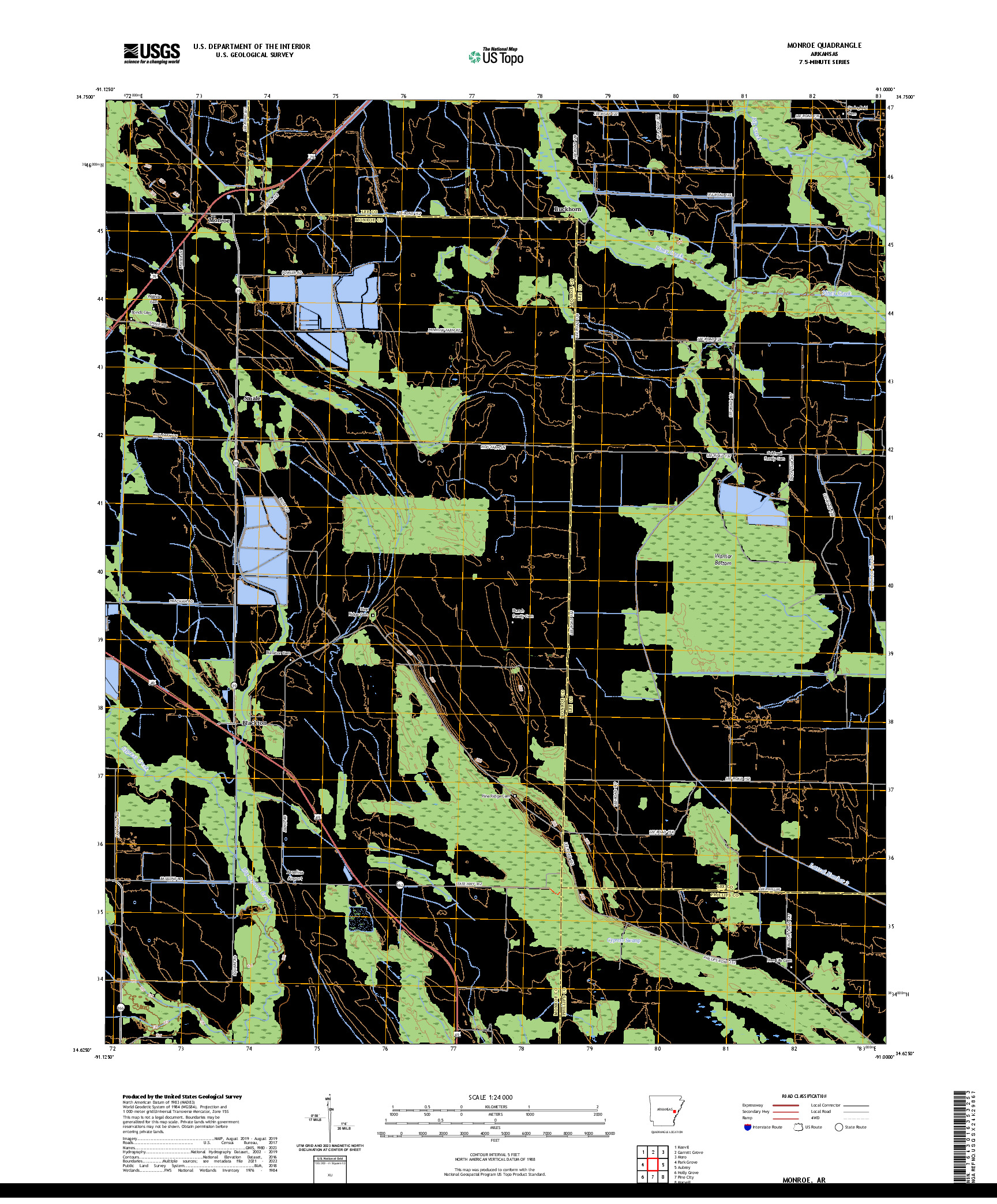 US TOPO 7.5-MINUTE MAP FOR MONROE, AR