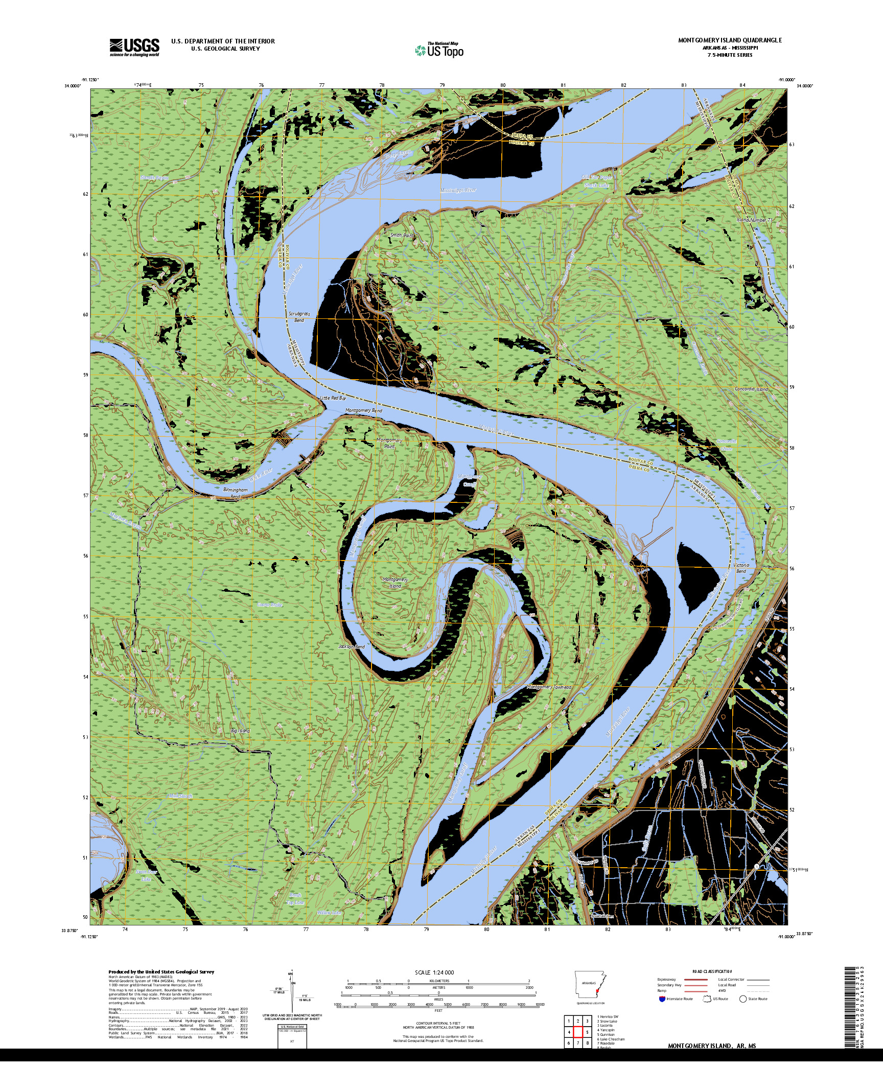 US TOPO 7.5-MINUTE MAP FOR MONTGOMERY ISLAND, AR,MS