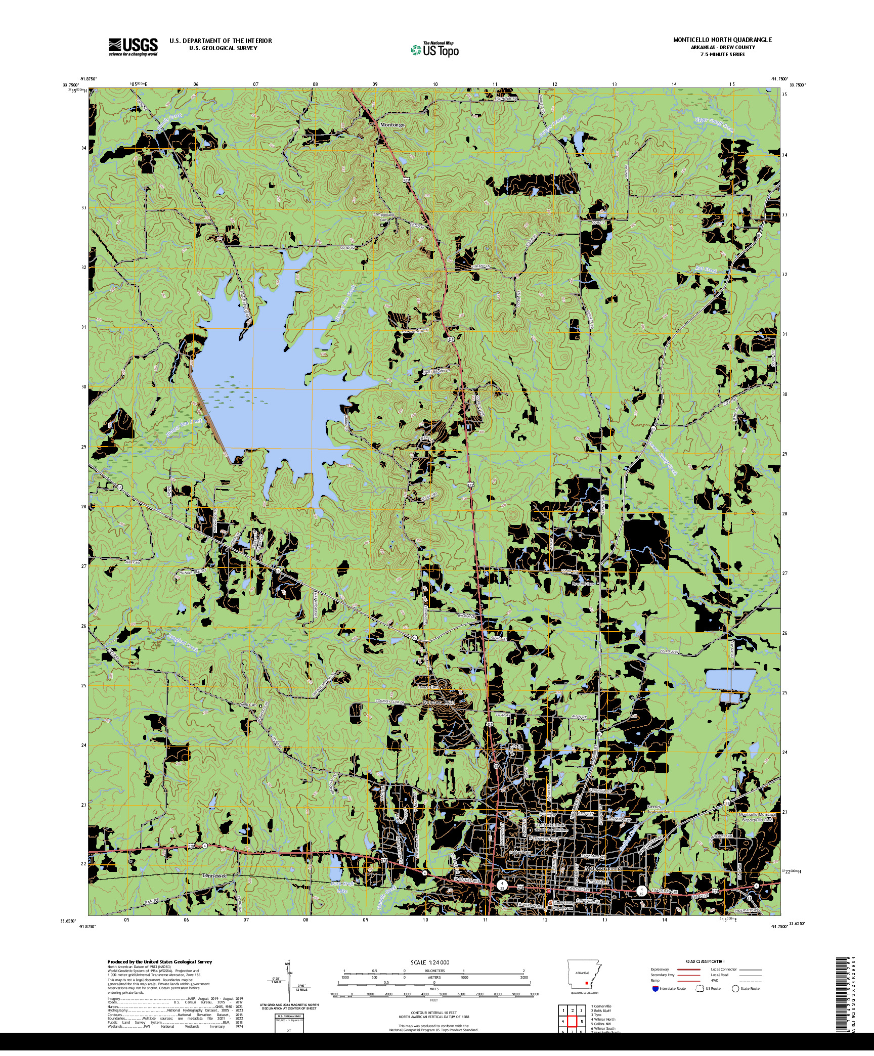 US TOPO 7.5-MINUTE MAP FOR MONTICELLO NORTH, AR