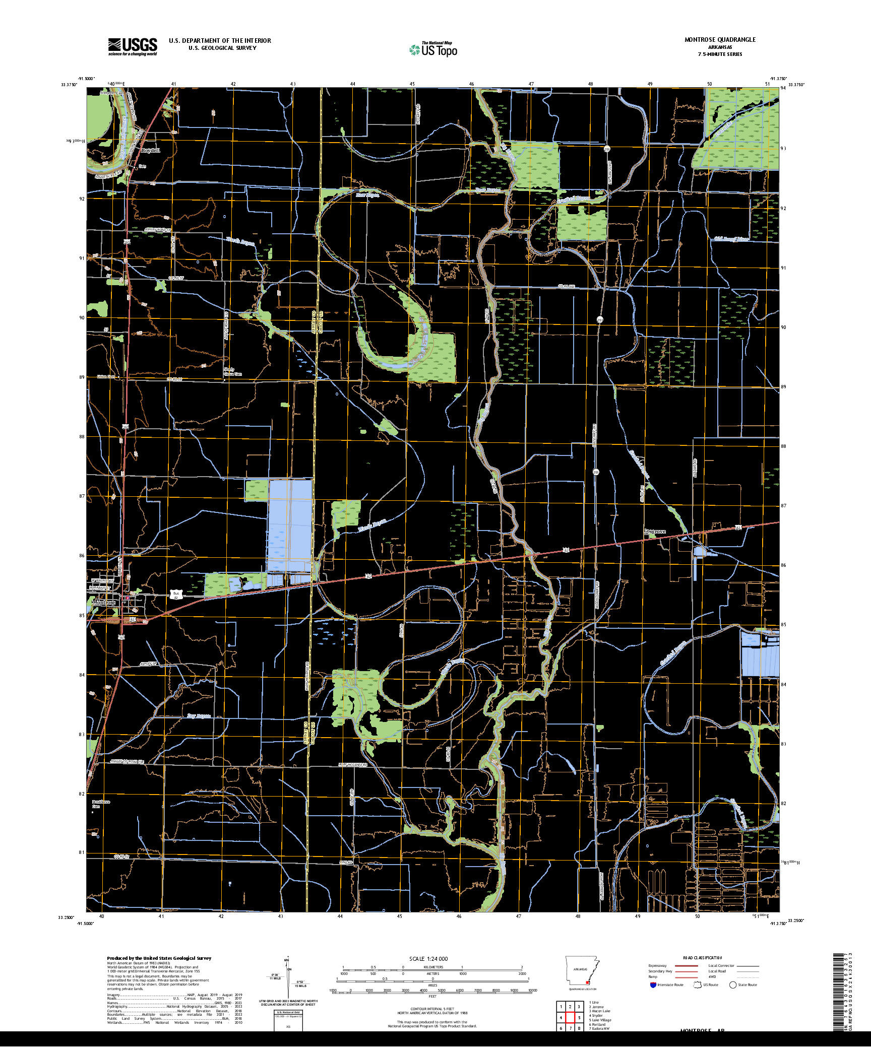 US TOPO 7.5-MINUTE MAP FOR MONTROSE, AR