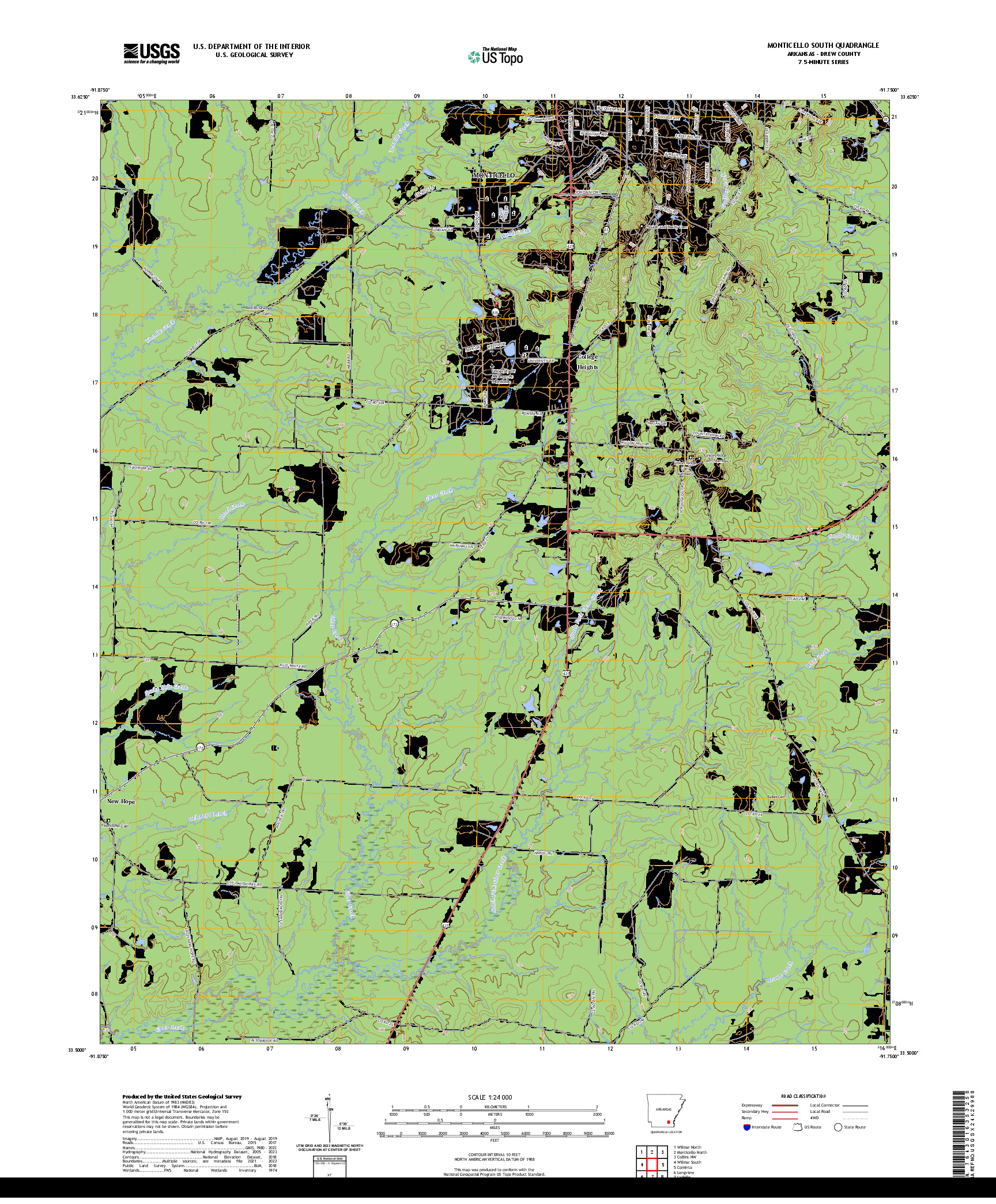 US TOPO 7.5-MINUTE MAP FOR MONTICELLO SOUTH, AR