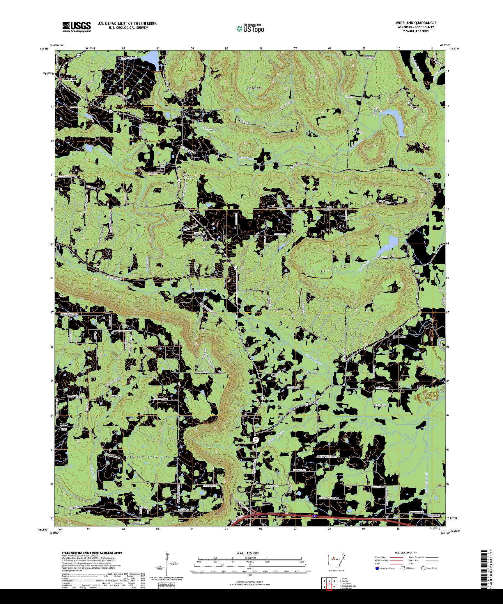 US TOPO 7.5-MINUTE MAP FOR MORELAND, AR