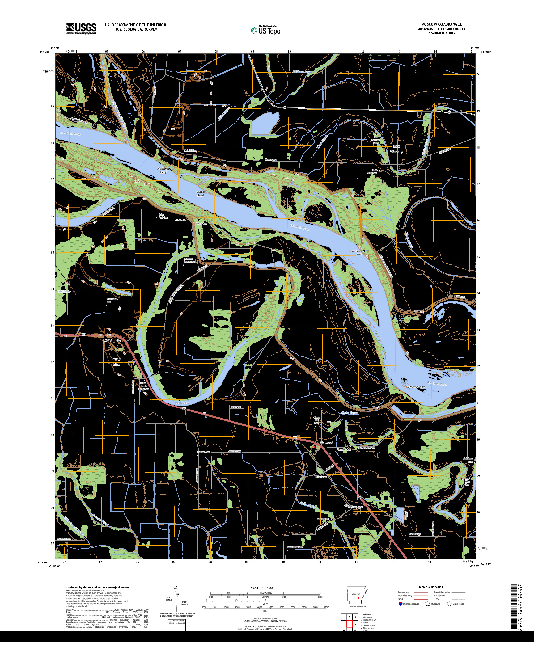 US TOPO 7.5-MINUTE MAP FOR MOSCOW, AR