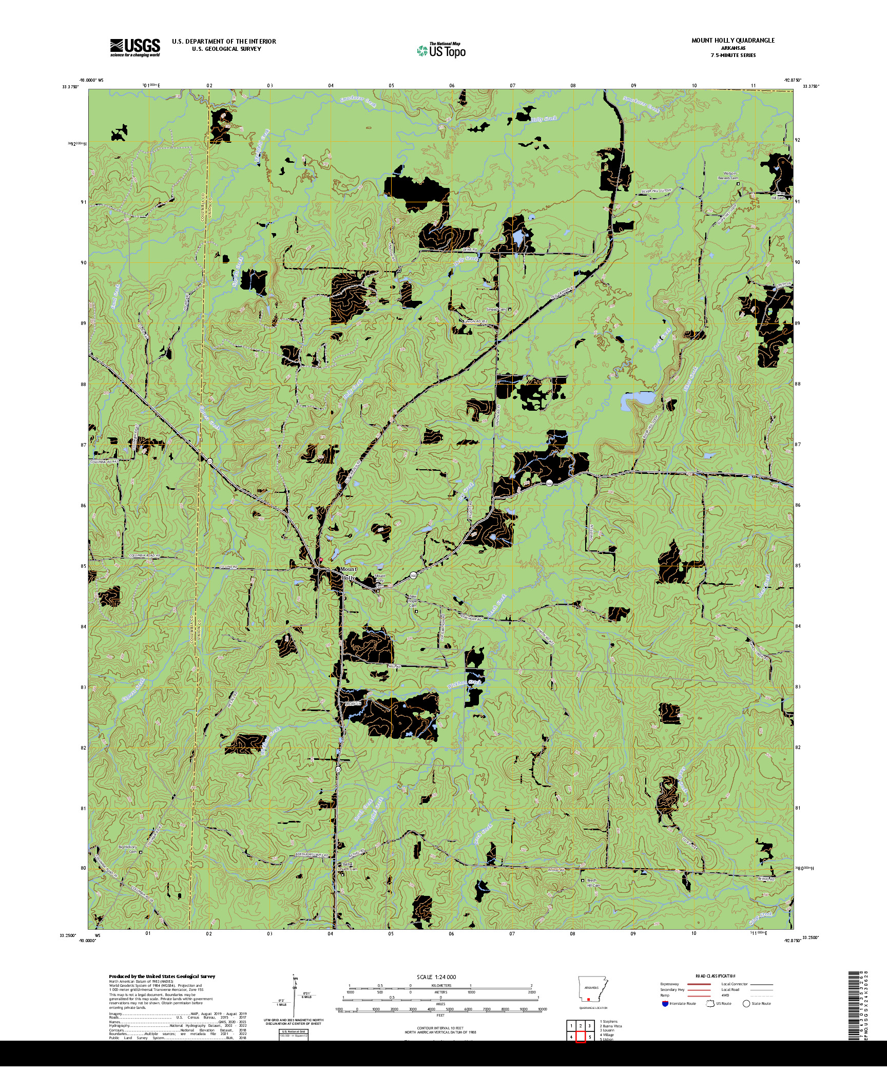 US TOPO 7.5-MINUTE MAP FOR MOUNT HOLLY, AR