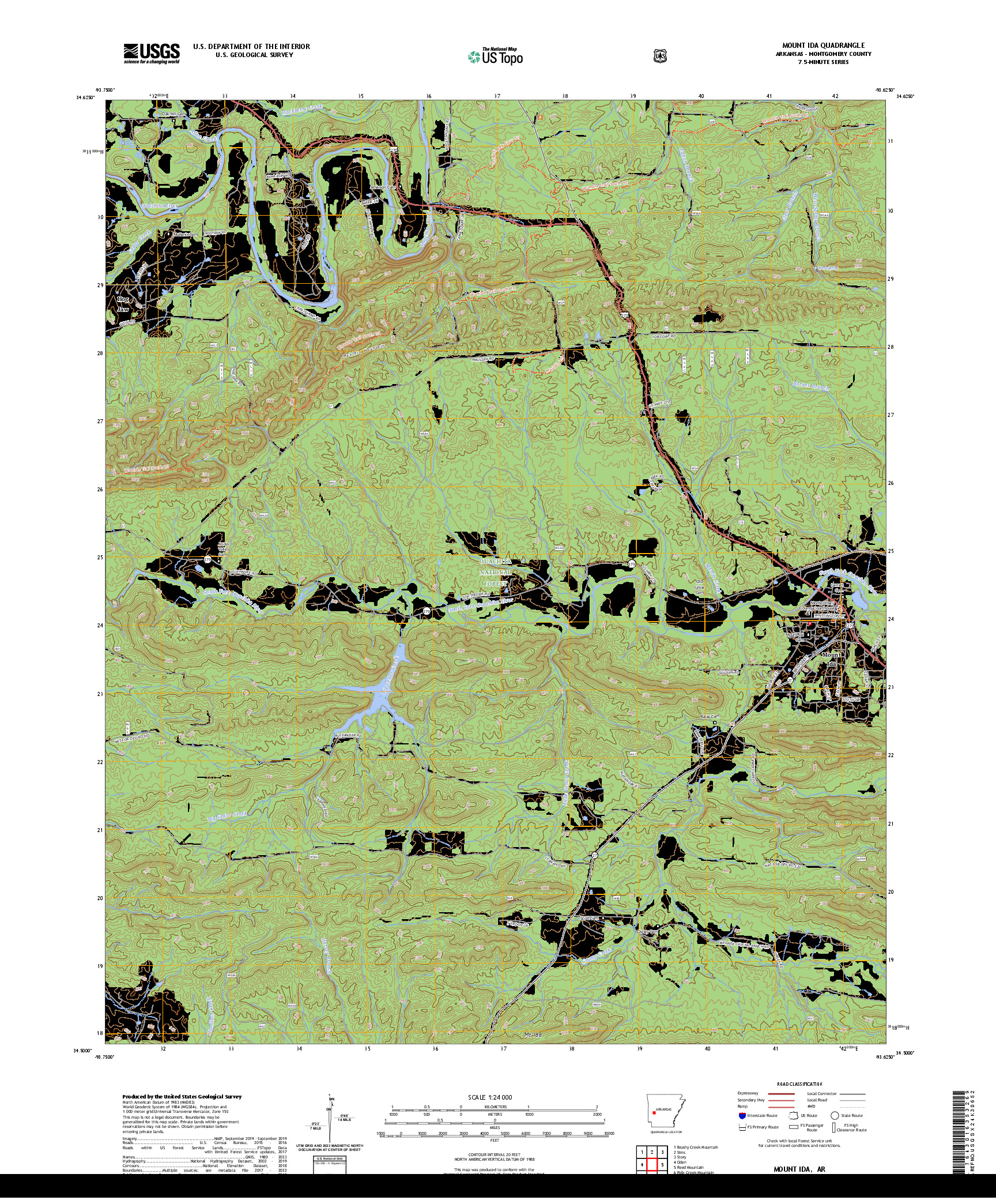US TOPO 7.5-MINUTE MAP FOR MOUNT IDA, AR