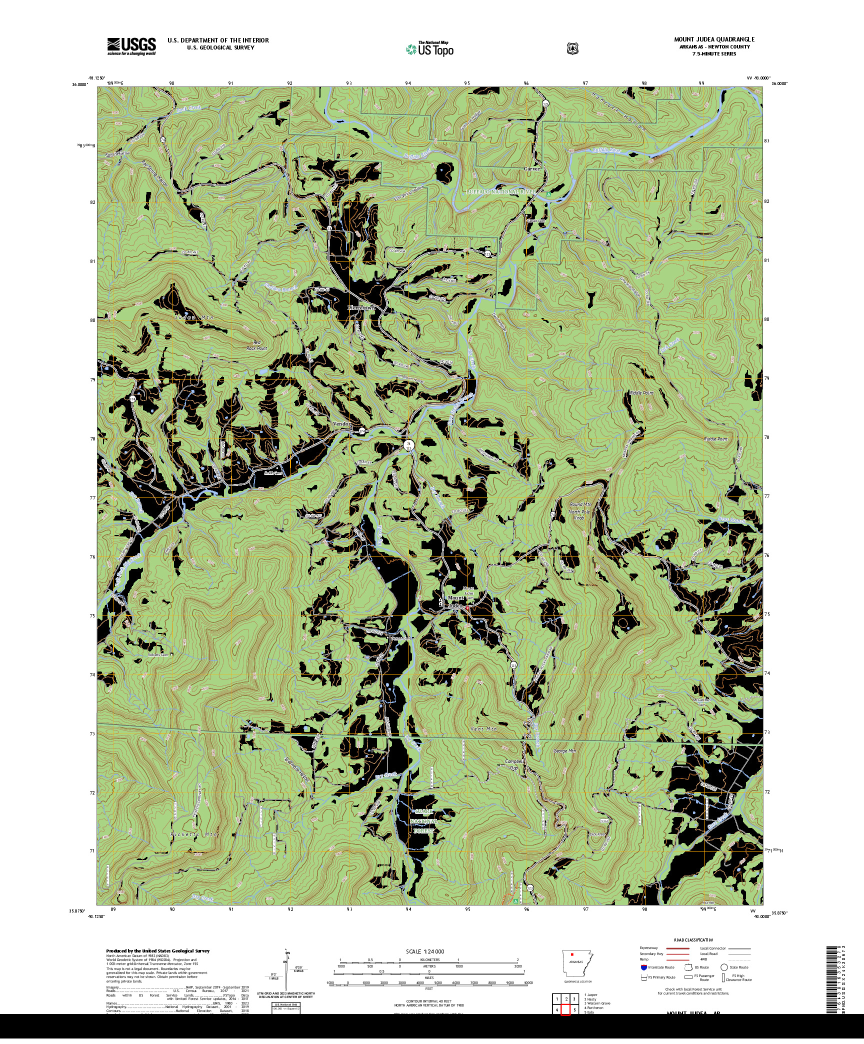 US TOPO 7.5-MINUTE MAP FOR MOUNT JUDEA, AR