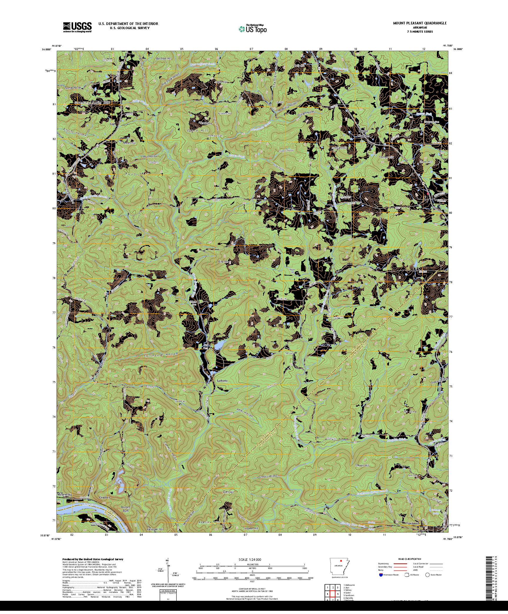 US TOPO 7.5-MINUTE MAP FOR MOUNT PLEASANT, AR