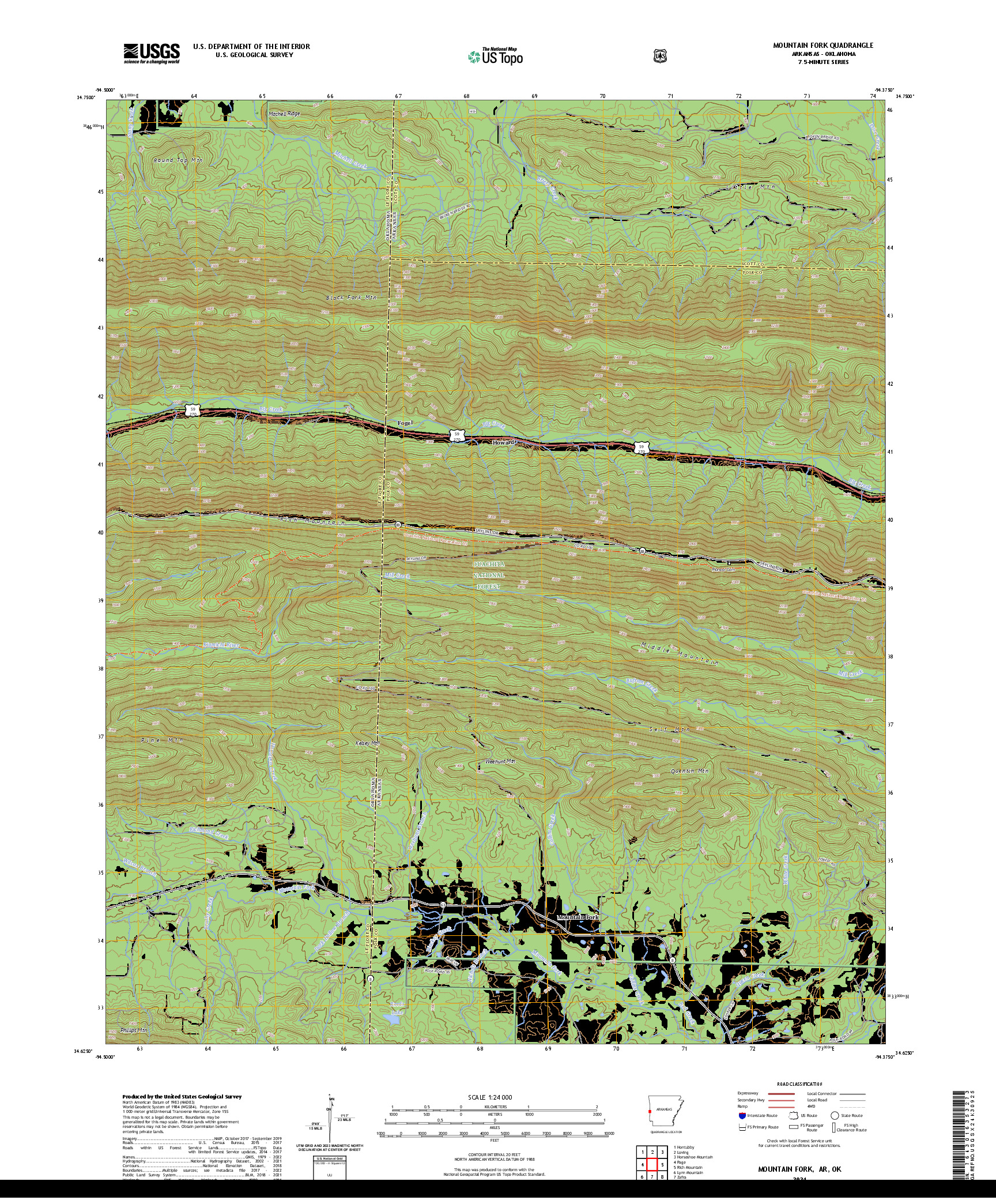 US TOPO 7.5-MINUTE MAP FOR MOUNTAIN FORK, AR,OK