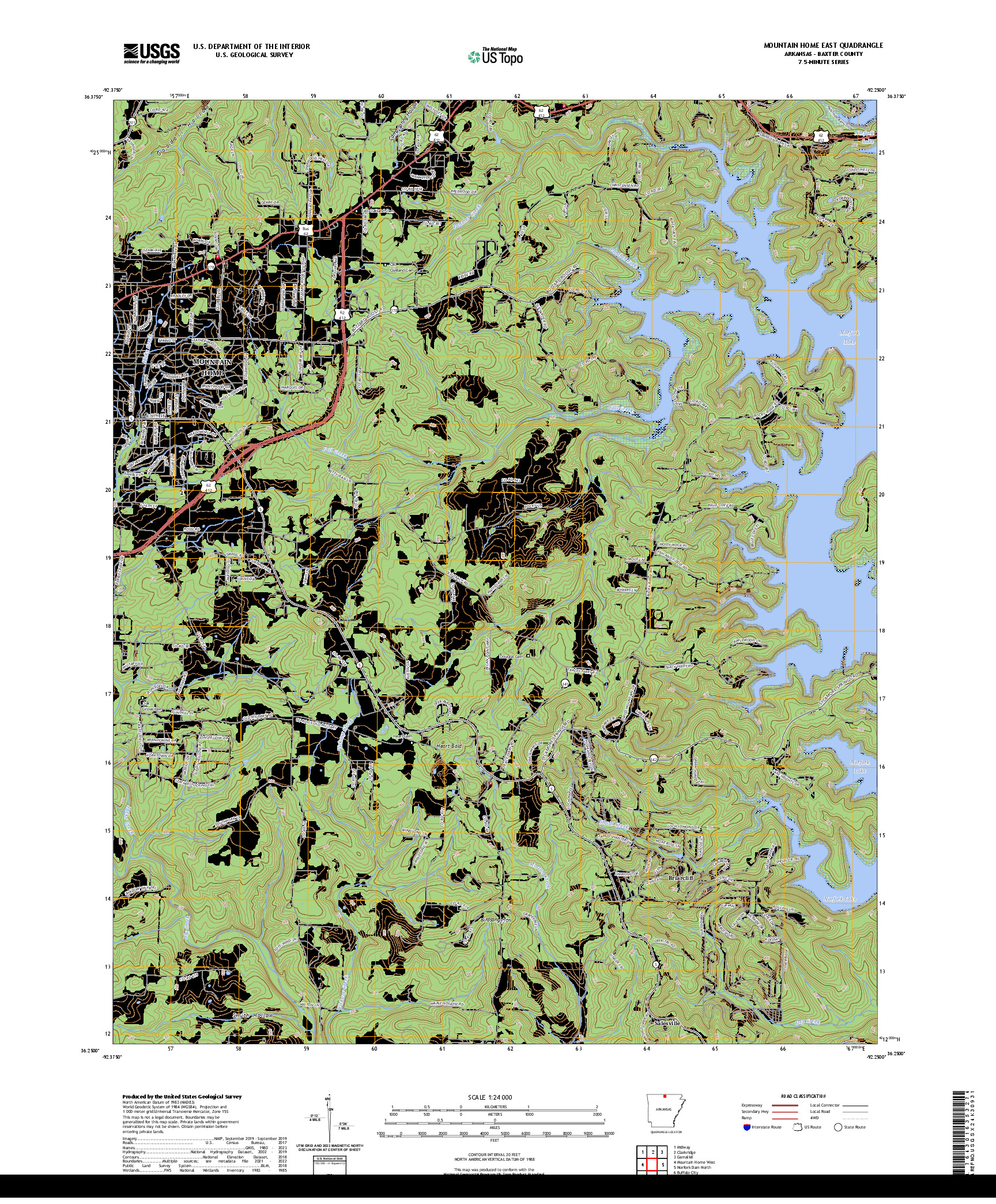 US TOPO 7.5-MINUTE MAP FOR MOUNTAIN HOME EAST, AR