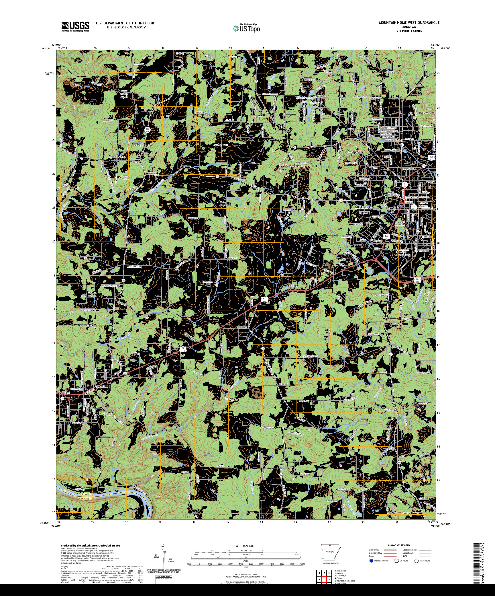 US TOPO 7.5-MINUTE MAP FOR MOUNTAIN HOME WEST, AR