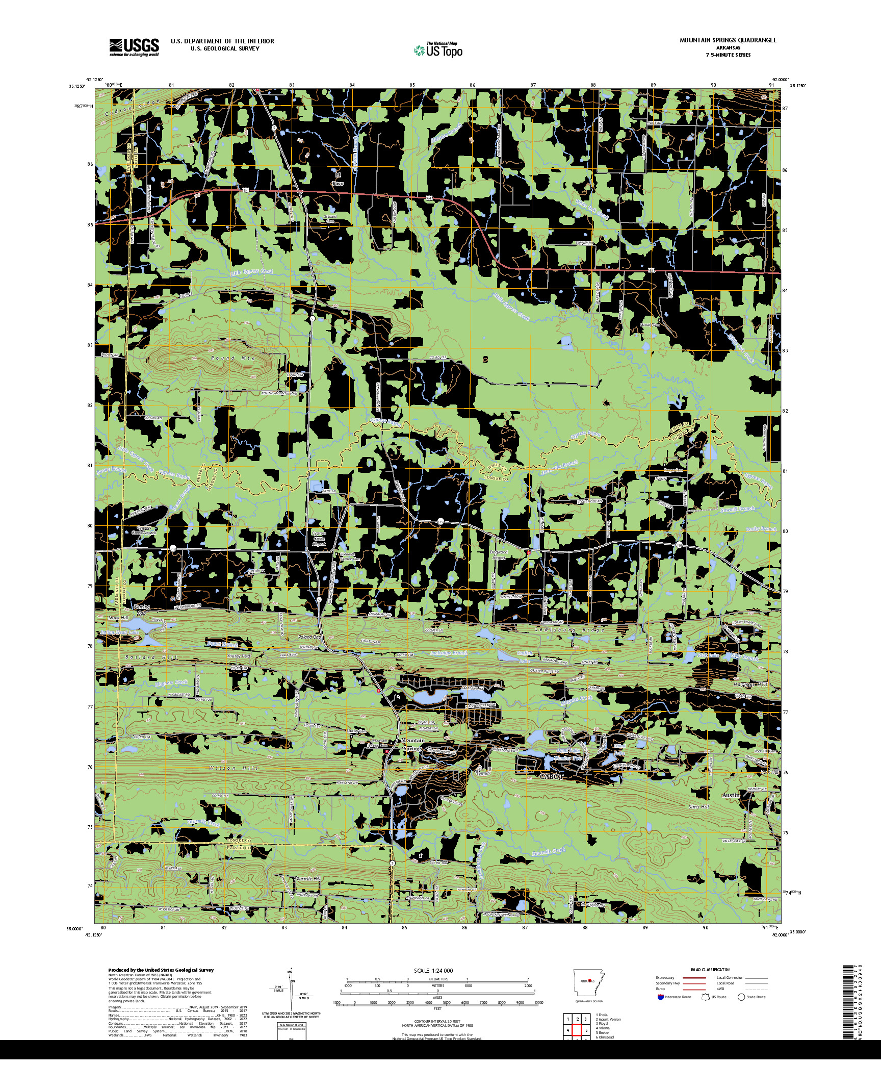 US TOPO 7.5-MINUTE MAP FOR MOUNTAIN SPRINGS, AR