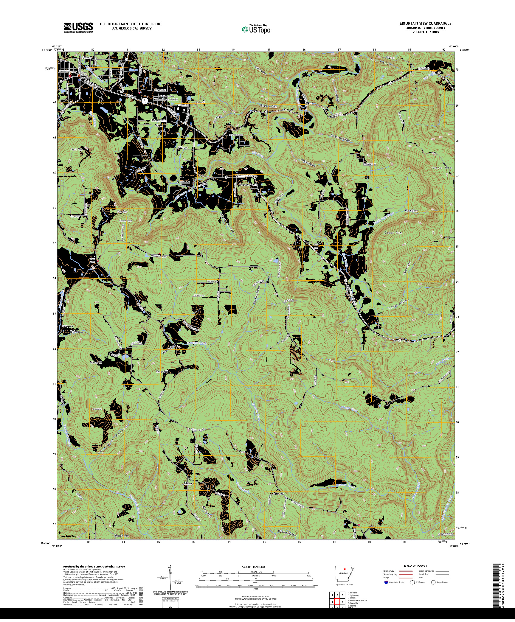 US TOPO 7.5-MINUTE MAP FOR MOUNTAIN VIEW, AR