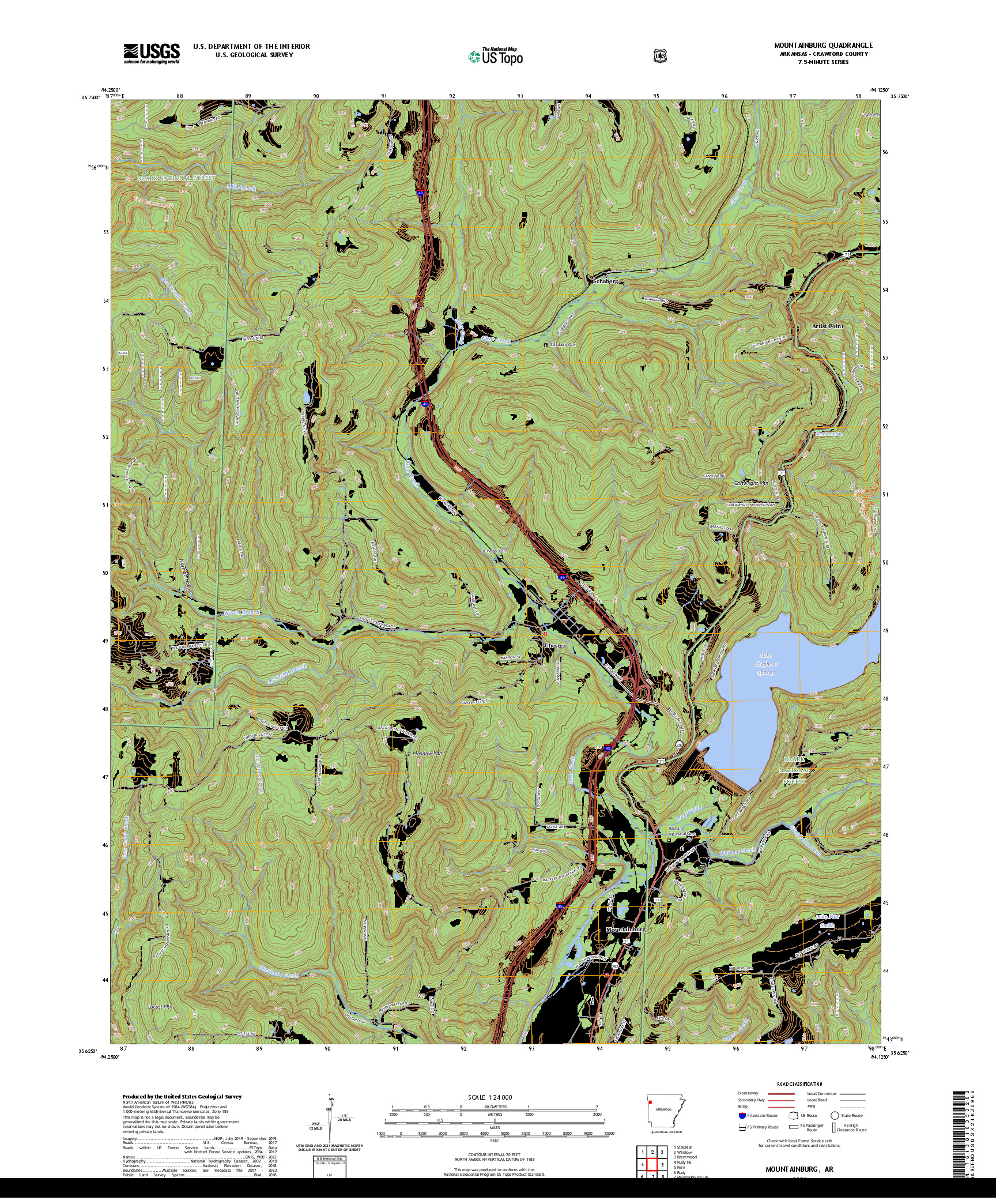 US TOPO 7.5-MINUTE MAP FOR MOUNTAINBURG, AR