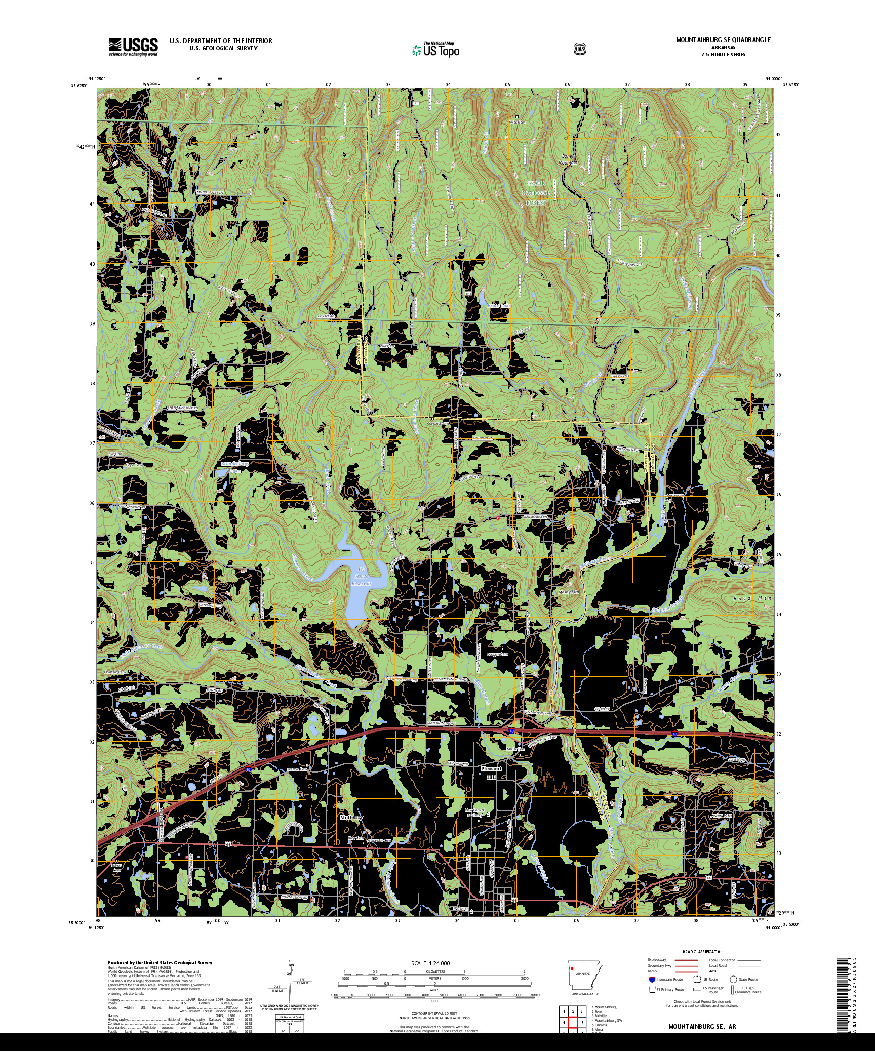 US TOPO 7.5-MINUTE MAP FOR MOUNTAINBURG SE, AR